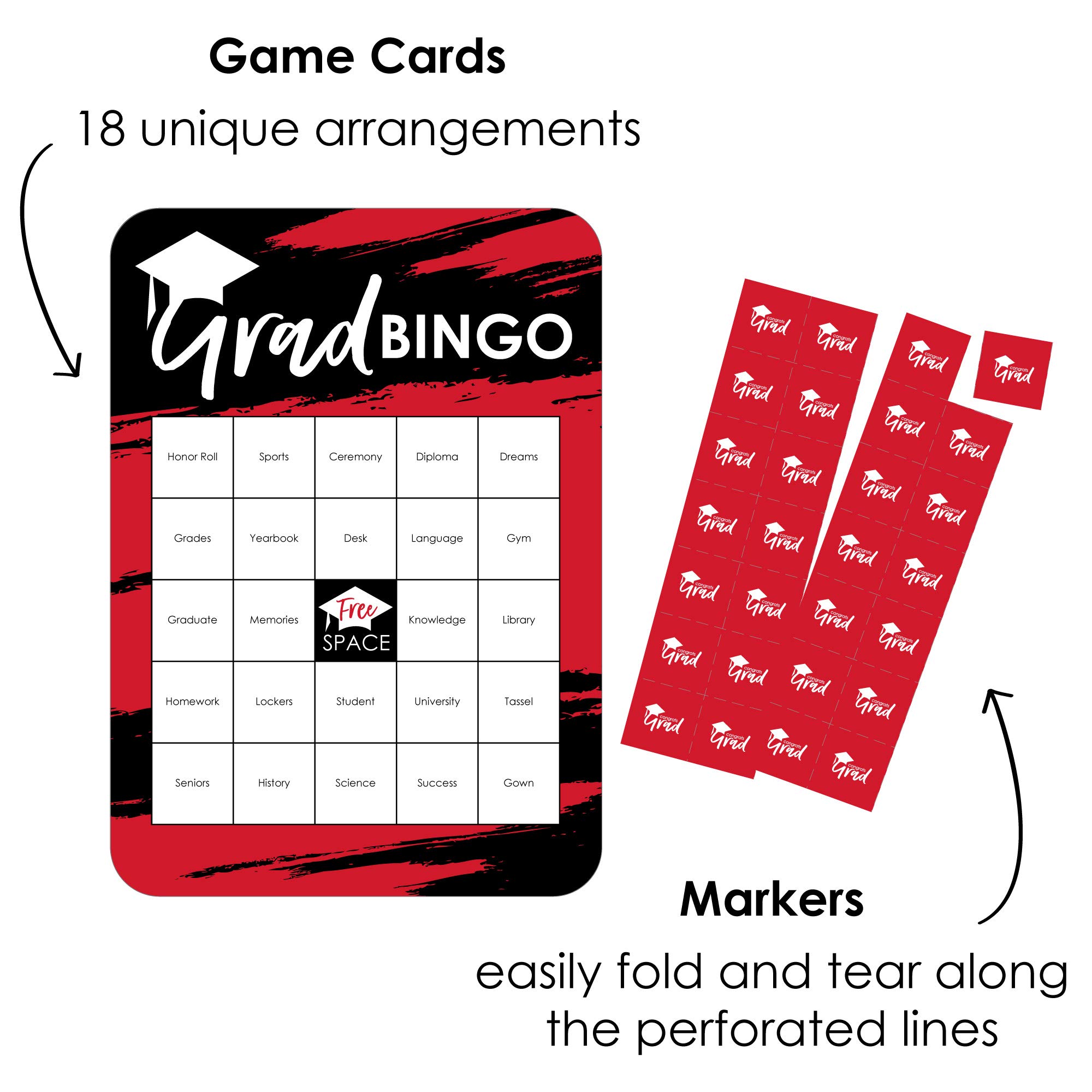 Red Graduation Bingo Game Set - 18 Bingo Cards & Markers - 'Best is Yet to Come' Theme - Perfect for Graduation Parties, School Celebrations & Family Game Nights