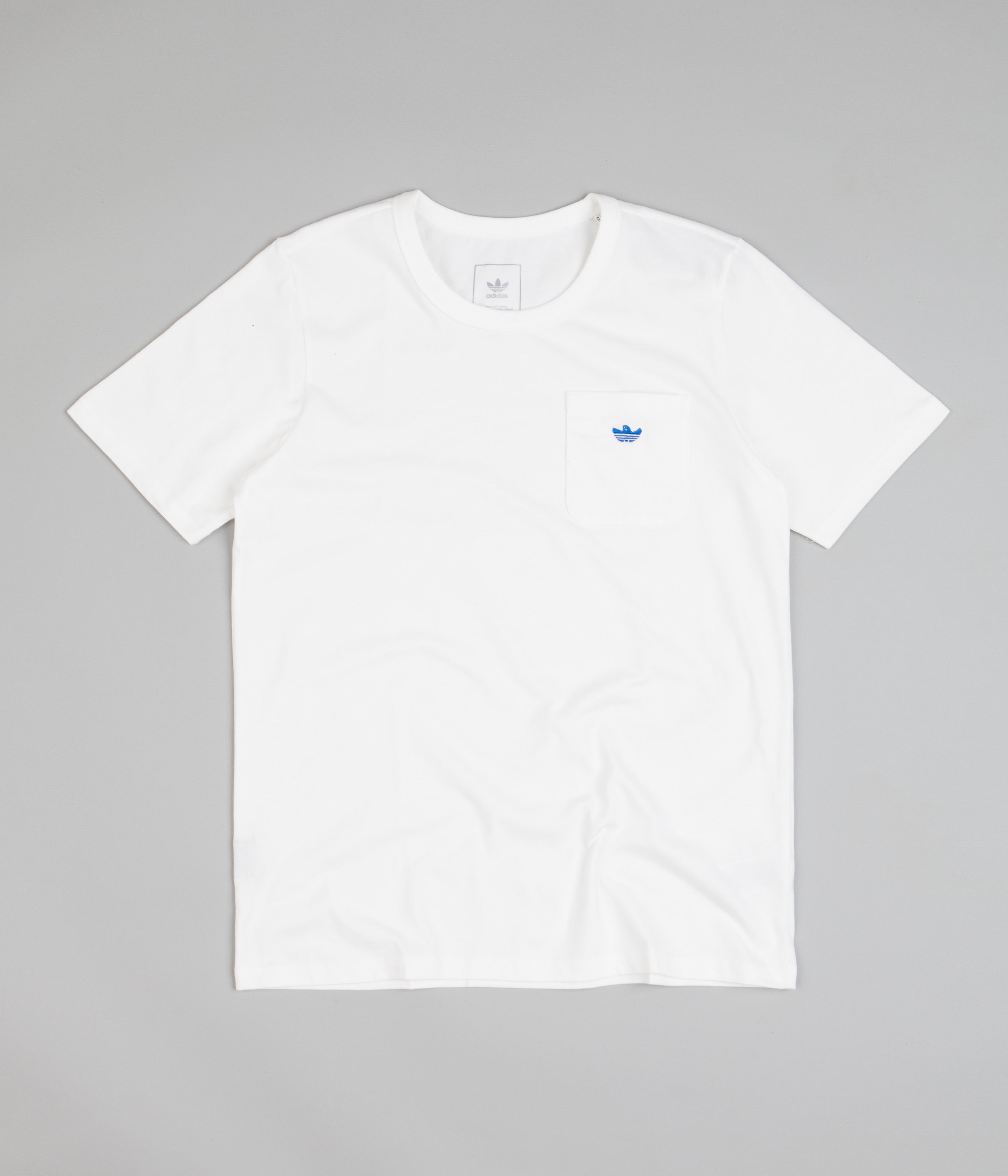 Adidas Shmoofoil Heavyweight Pocket T-Shirt for Men - White & Bluebird Color - Comfortable Casual Wear for Gym, Workout, and Everyday Use
