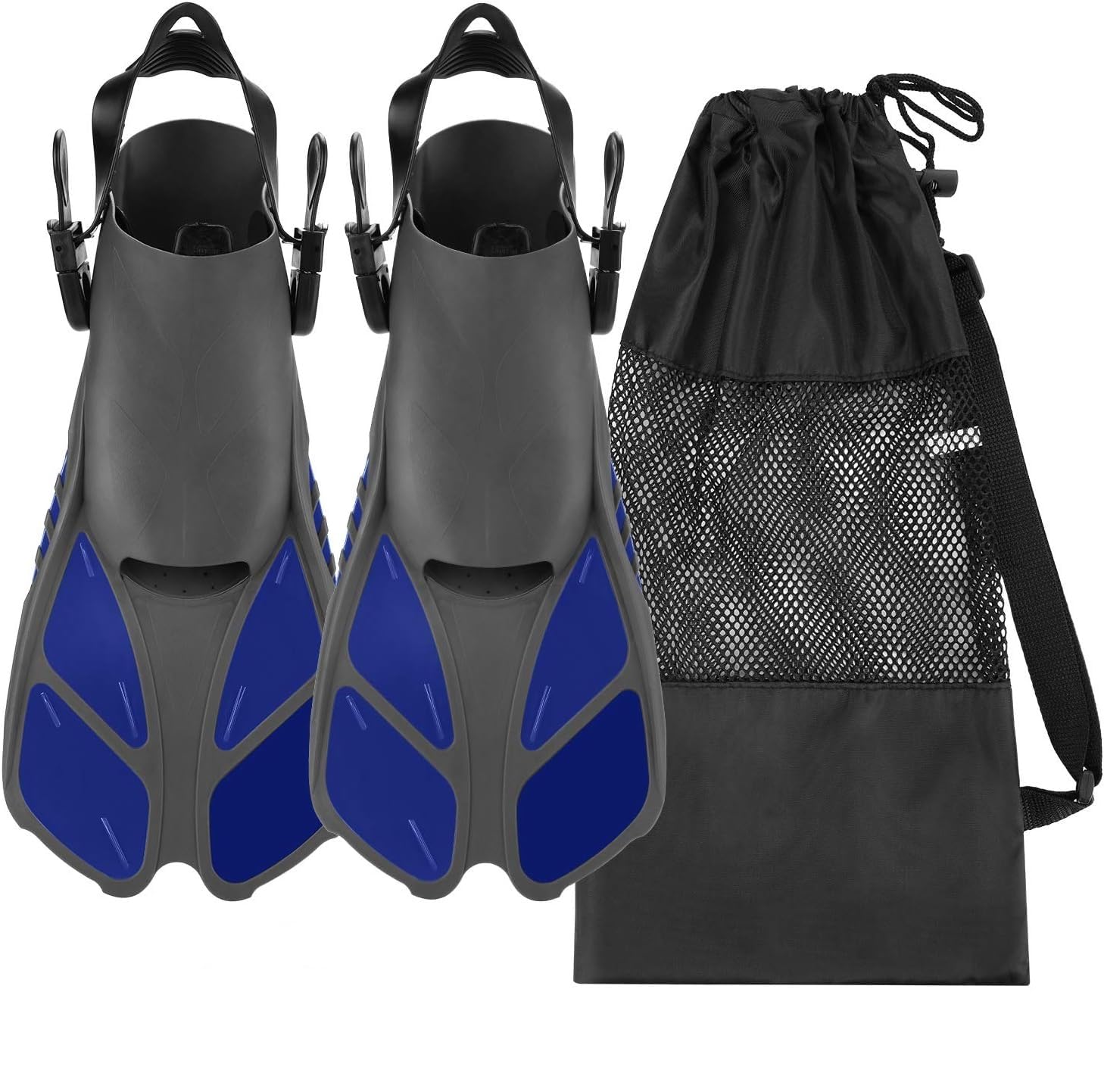 Oumers Adjustable Snorkel Fins for Adults - Travel Size Diving Flippers with Comfortable Strap, Mesh Storage Bag & Extra Buckle - Perfect for Snorkeling, Scuba Diving & Beach Swimming (Men & Women)
