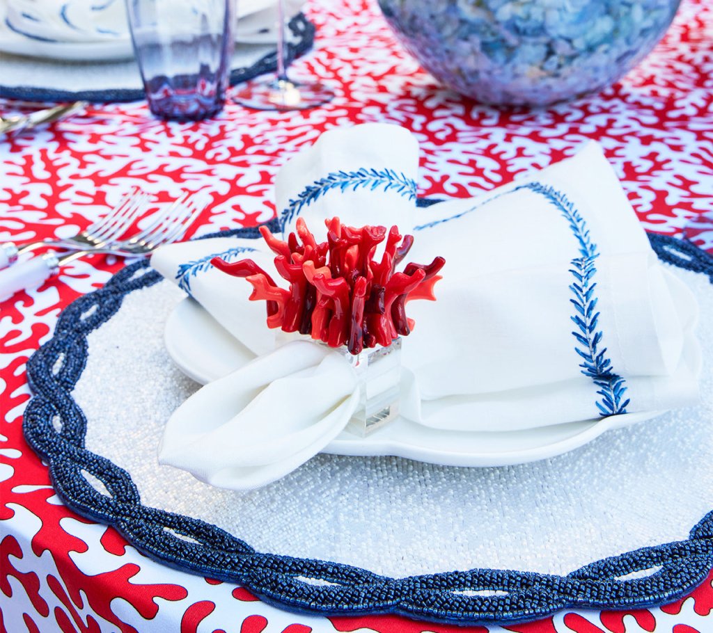 Premium White & Navy Infinity Placemats Set of 4 - Non-Slip Dining Table Mats for Everyday Use & Dinner Parties