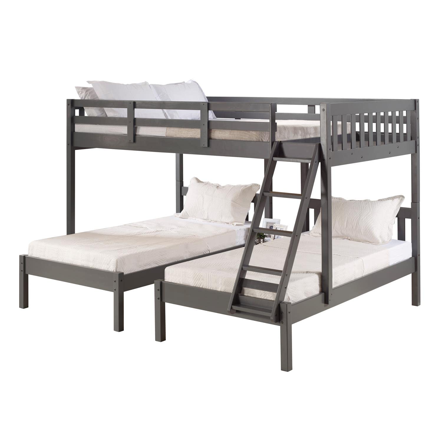 Donco Kids Full Over Double Twin Bed Loft Bunk with Ladder - Dark Grey Wood Finish for Kids' Bedroom, Dorm Room or Space-Saving Sleep Solution