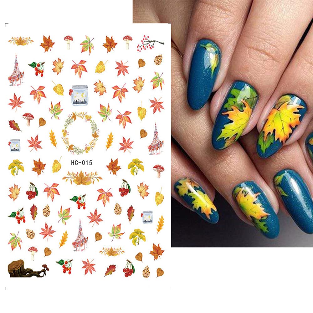 3D Self-Adhesive Fall Nail Stickers - Autumn Maple Leaf Nail Art Decals for Acrylic Nails | Thanksgiving Nail Accessories for Women, Girls & Kids (8 Sheets) | Perfect for Halloween, Thanksgiving Parties & Seasonal Nail Art Designs