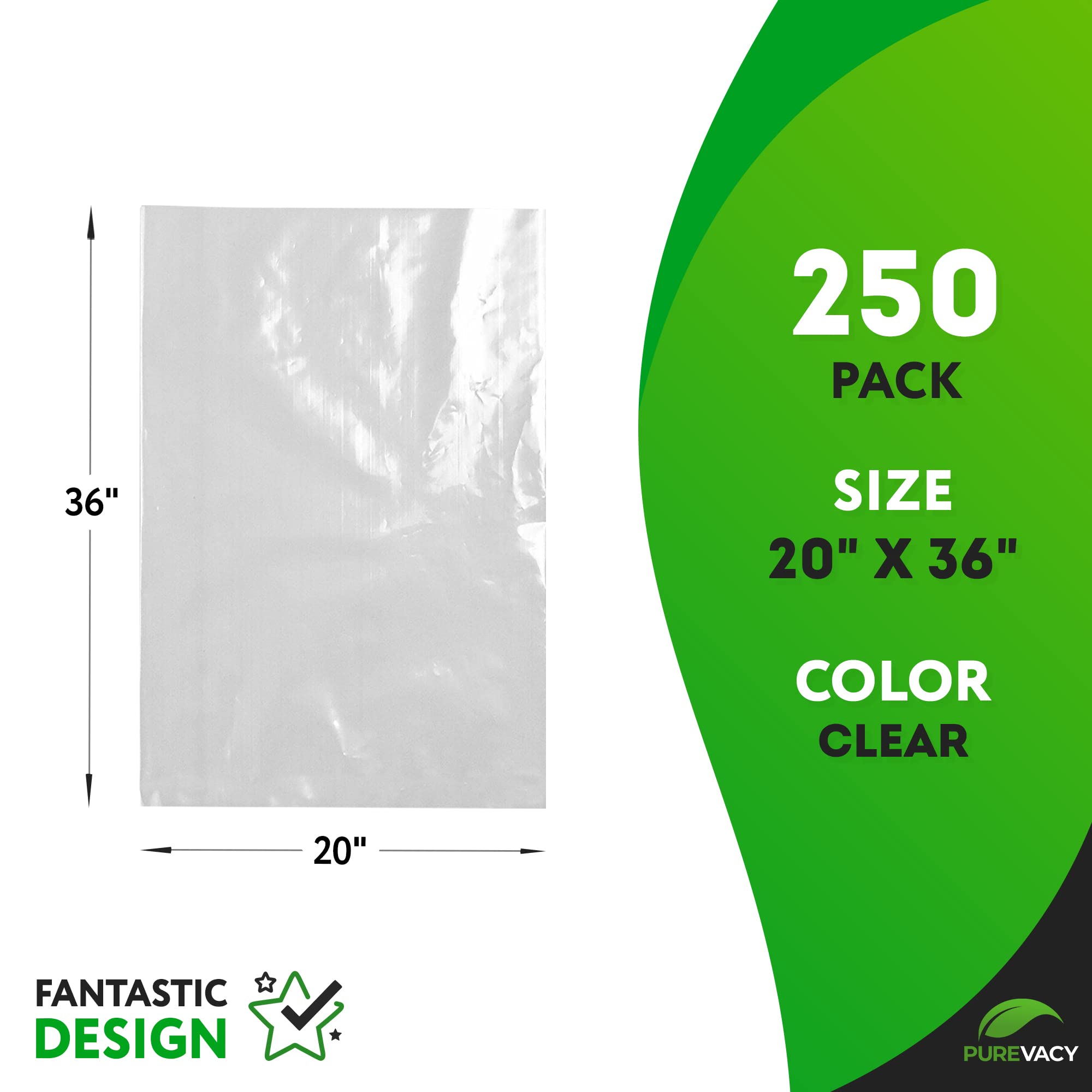 250 Pack Clear Poly Mailers 20x36 Inch - 2 Mil PE Poly Bags for Clothing & Shirts | Open Top Design for Small Business & Online Stores | Perfect for Ecommerce Shipping, Retail Packaging & Storage Organization