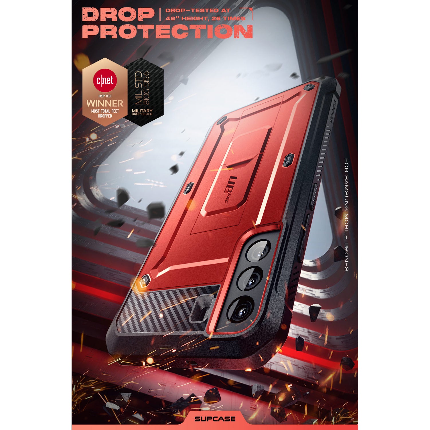 Samsung Galaxy S22 Unicorn Beetle PRO Case - Heavy Duty Rugged Shockproof Cover with Metallic Red Finish | Perfect for Outdoor, Work & Extreme Sports Protection