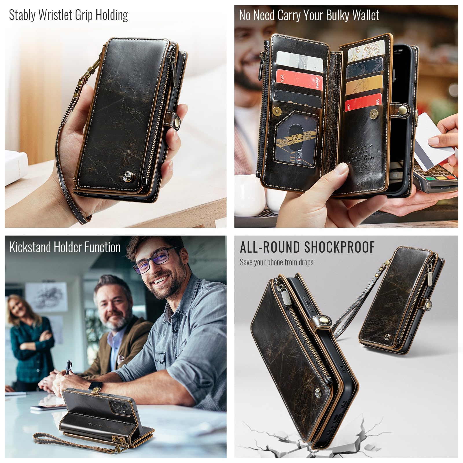 Defencase RFID Blocking Wallet Case for Motorola Moto G Stylus 5G 2023 - Premium PU Leather Magnetic Flip Cover with Card Holder & Zipper Pocket - Perfect for Everyday Use, Travel & Commuting (Coffee)