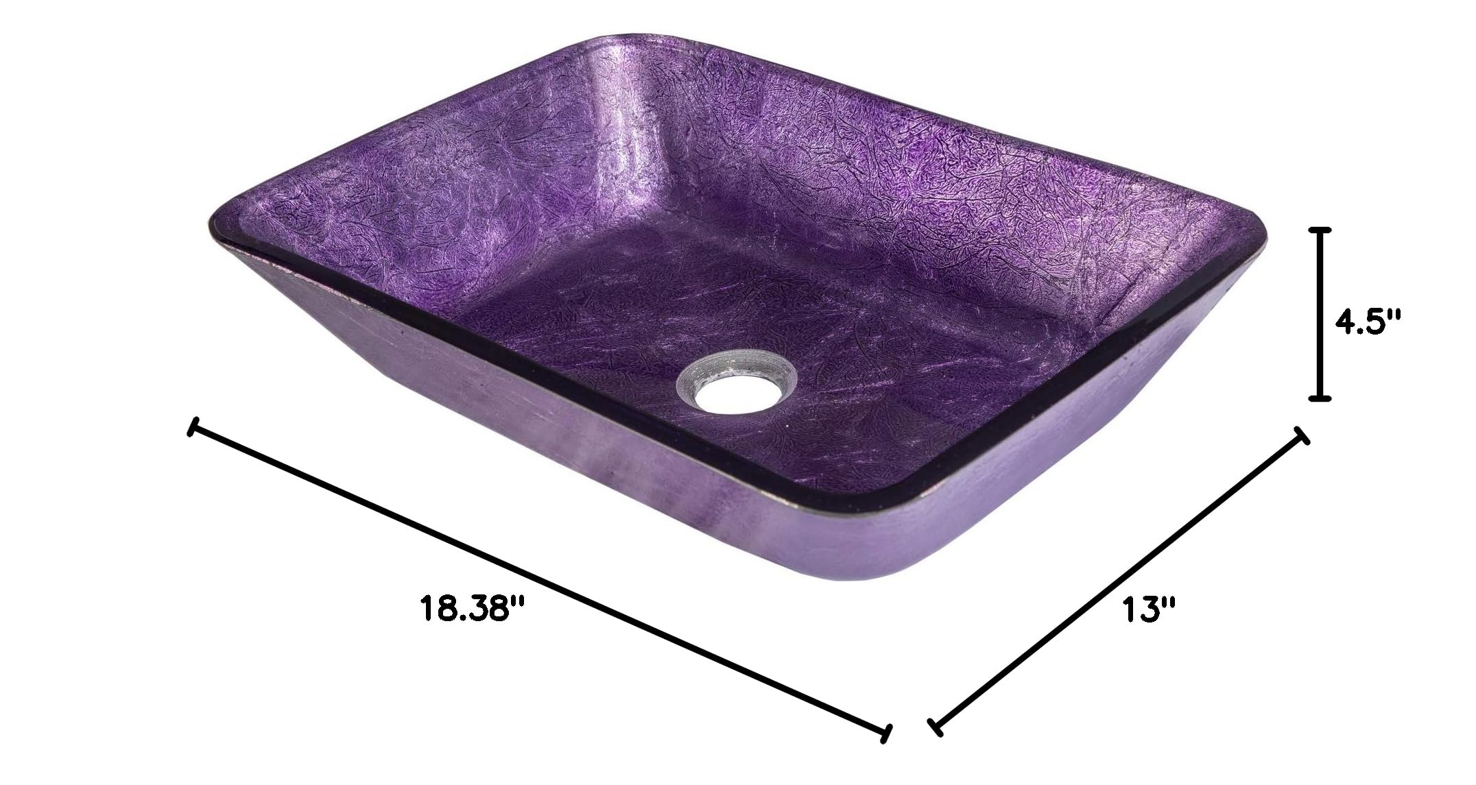 Modern Rectangular Purple Foil Glass Vessel Bathroom Sink - Elegant Vanity Basin for Contemporary Home Decor, Perfect for Powder Rooms and Luxury Bathrooms