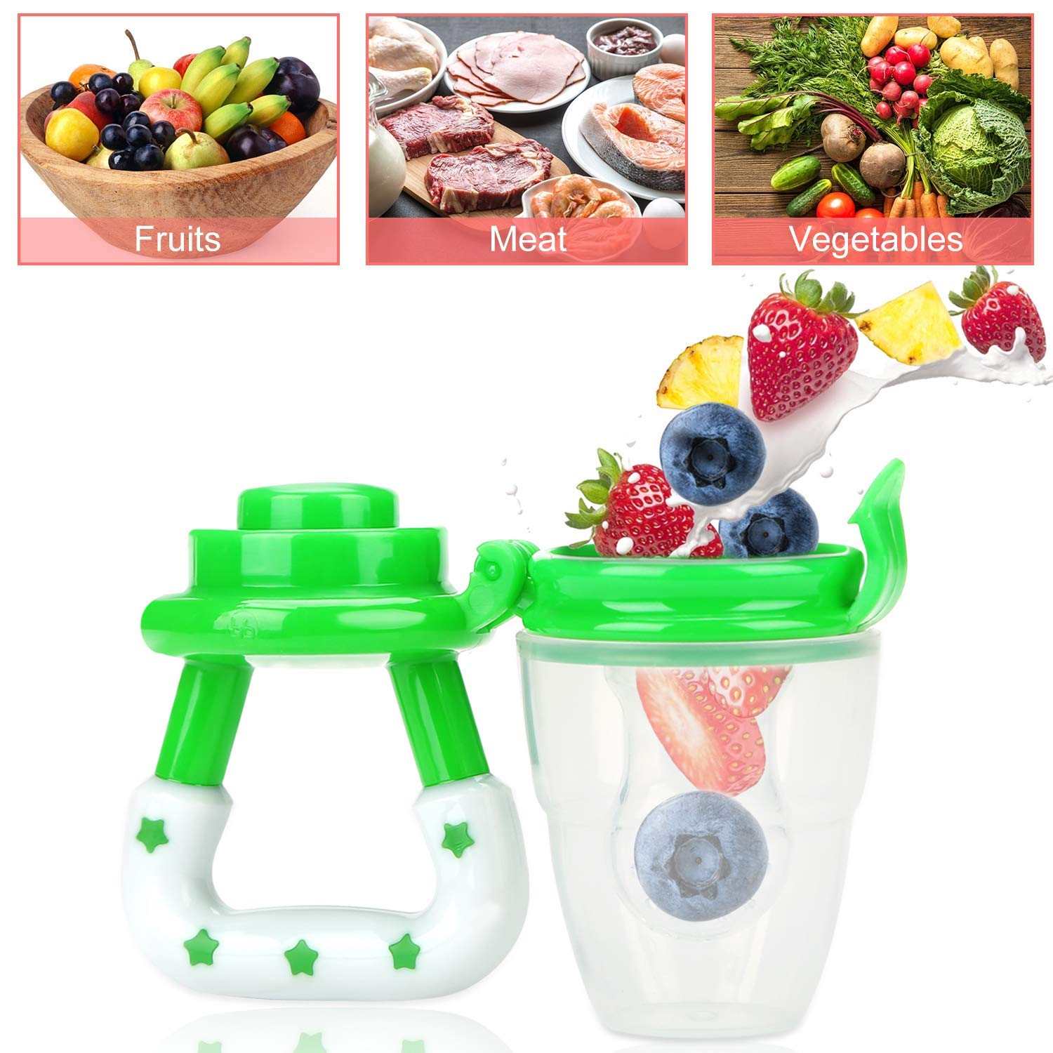 SYGA Medium Fresh Food Nibbler, Baby Fruit Feeder Pacifier with Soft Silicone Mesh - BPA Free Teething Toy for Infants 6-12 Months (Green) | Perfect for Soothing Gums & Introducing Solid Foods Safely