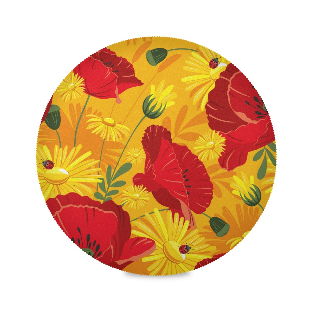 STAYTOP Poppy Flower Ladybug Placemats - Non-Slip, Washable for Kitchen & Dining Decor