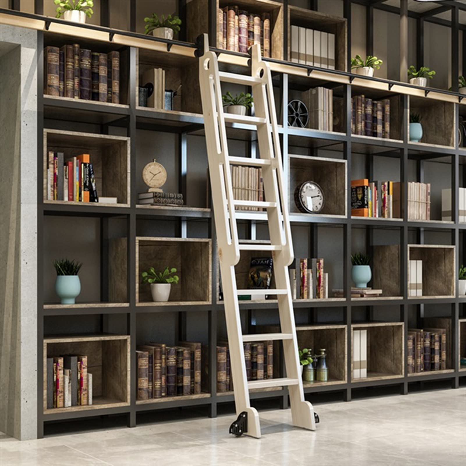 Rolling Library Sliding Rail Kit - Heavy Duty Sliding Hardware for Rolling Doors (No Ladder Needed) with Floor Roller Wheels & Round Tube Mobile Ladder Rail (3.3ft) - Perfect for Home Libraries, Closet Doors, and DIY Storage Solutions