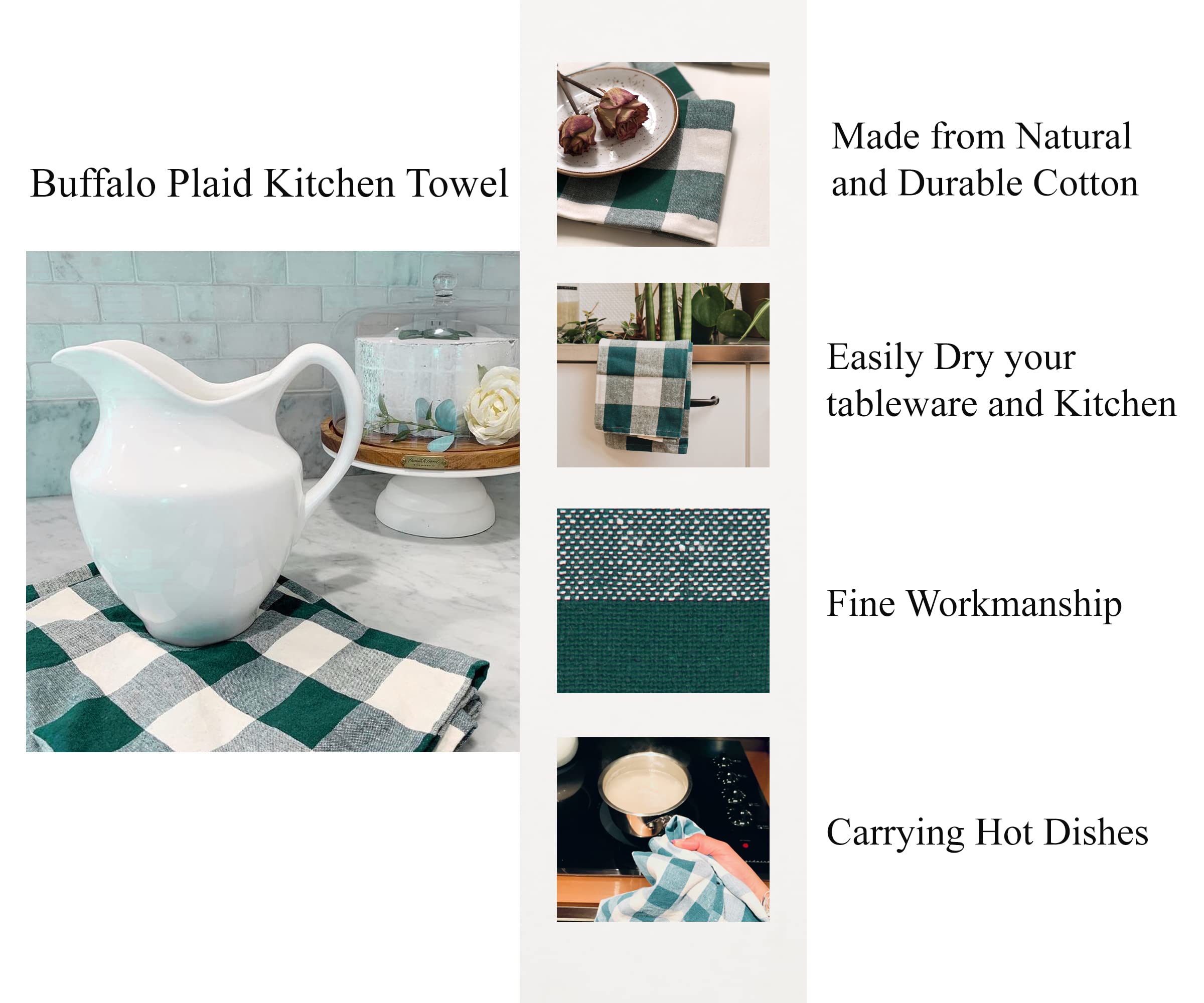 **Premium Cotton & Linen St. Patrick's Day Hand Towels – Plaid Tea Towels Set of 3 (18x28) | Soft Green & White Dish Towels for Kitchen, Spring Decor & Irish-Themed Parties**    *(Use for drying dishes, festive St. Patrick's Day decor, spring kitchen accents, or cozy farmhouse-style gifting.)*