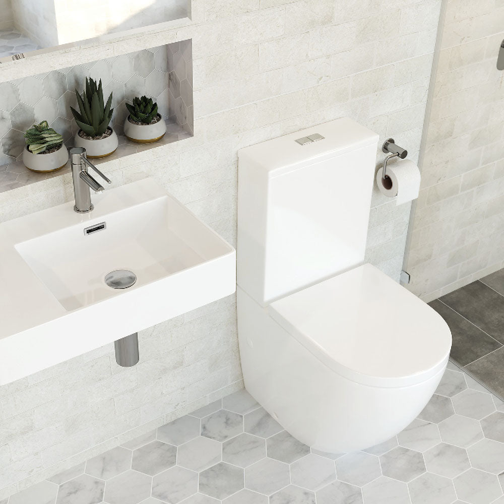 Fienza K011B Alix Extended Height S-Trap Toilet Suite - 160mm/230mm, White - Perfect for Modern Bathrooms & Small Spaces