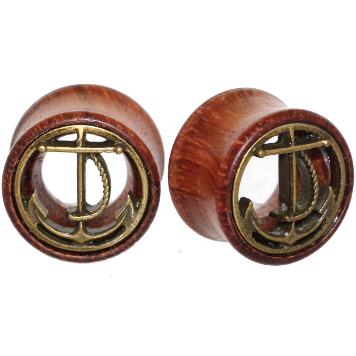2 Pairs Alien Skull & Anchor Wood Double Flare Ear Stretcher Plugs (8-20mm) - Unique Body Jewelry for Punk, Gothic & Alternative Fashion Styles - Perfect for Ear Stretching & Bold Fashion Statements