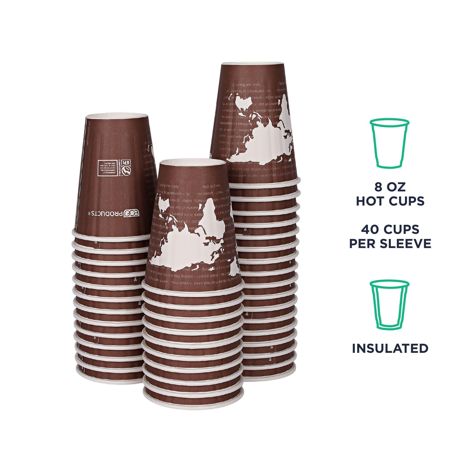Eco-Friendly Compostable 8oz Disposable Coffee Cups - 800 Count Case, Double-Wall Insulated Hot Paper Cups with Plant-Based PLA Lining | No Sleeves Needed, Color Coded | Perfect for Offices, Cafés, and Eco-Conscious Events