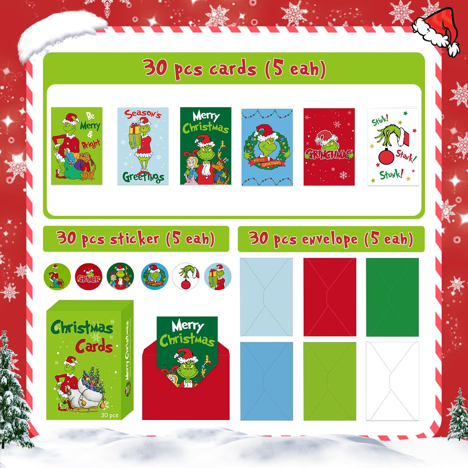 30-Pack Christmas Greeting Cards Set with Envelopes & Stickers - 6 Assorted Holiday Designs (6x4 Inch) - Perfect for Kids, Boys, Girls & Adults - Great for Holiday Parties, Family Gatherings & Office Exchanges