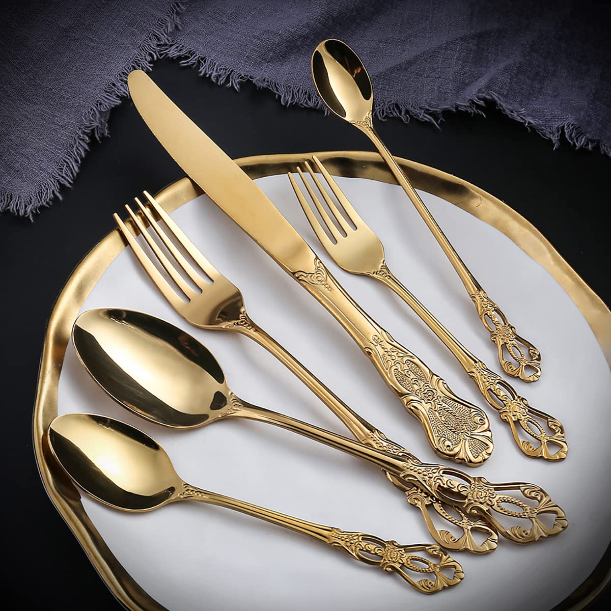 60-Piece Silverware Set for 12 - Retro Royal Palace Style Stainless Steel Flatware Cutlery Set with Knives, Spoons & Forks - Mirror Polished for Home, Kitchen, Restaurant, Hotel - Perfect for Fine Dining, Wedding Gifts & Elegant Table Settings
