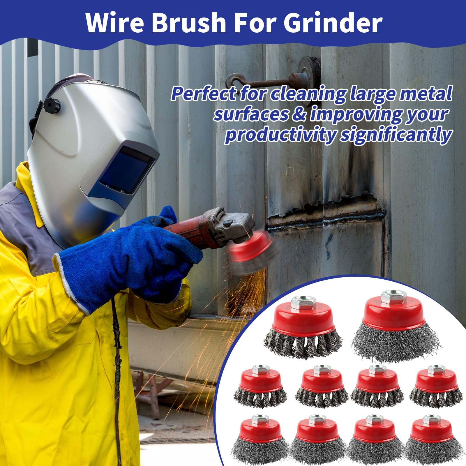 Rocaris 10 Pack Wire Cup Brush for Angle Grinders - 4.5 Inch Twisted Knotted & Coarse Crimped Wire Wheels for Metal Cleaning, Rust Removal & Surface Preparation | Perfect for DIY Projects, Automotive Repair & Industrial Applications