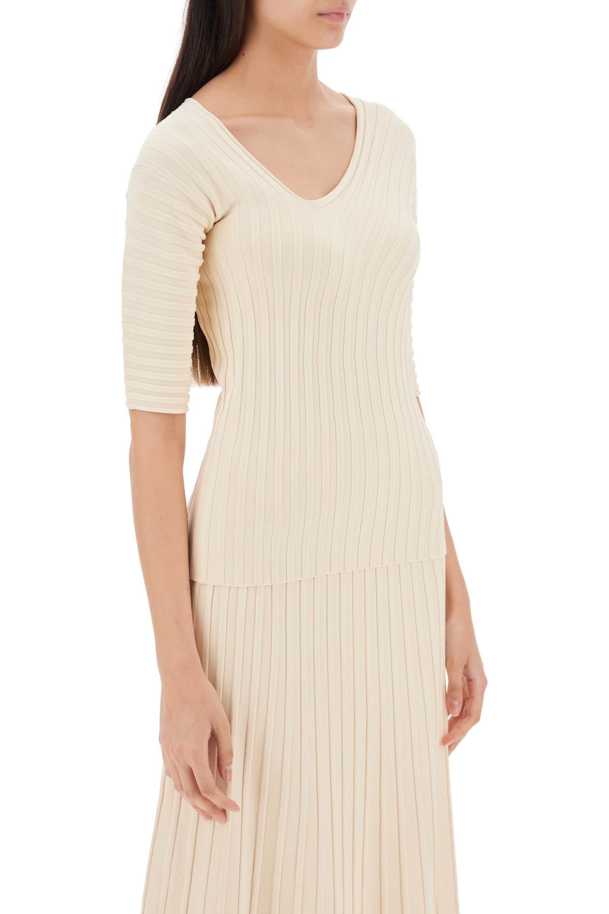 By Malene Birger 'Ivena' Ribbed Top with Asymmetrical Neckline - Stylish Women's Knitwear for Casual Outings & Date Nights