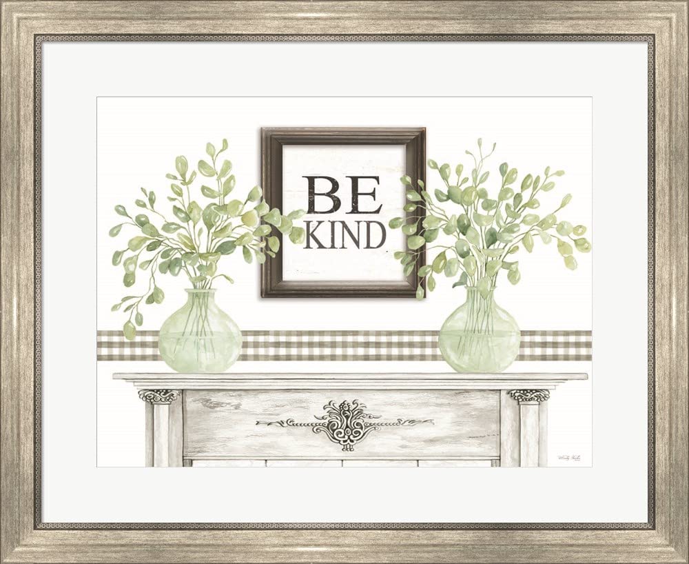 Be Kind Table by Cindy Jacobs - Framed Art Print Wall Picture with Silver Scoop Frame, 29 x 24 Inches - Perfect for Home, Office & Gift Decor