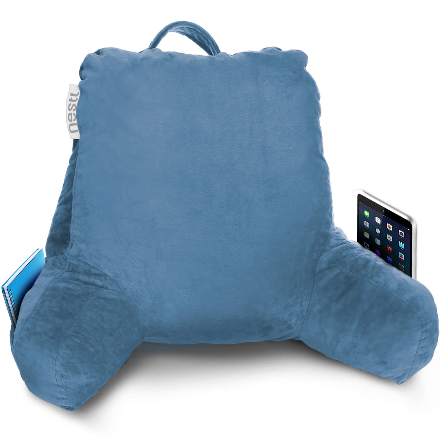 Shredded Memory Foam Reading Pillow for Bed - Blue Heaven Back Support Pillow with Pockets, Perfect for Sitting in Bed, Reading, Watching TV & Relaxing
