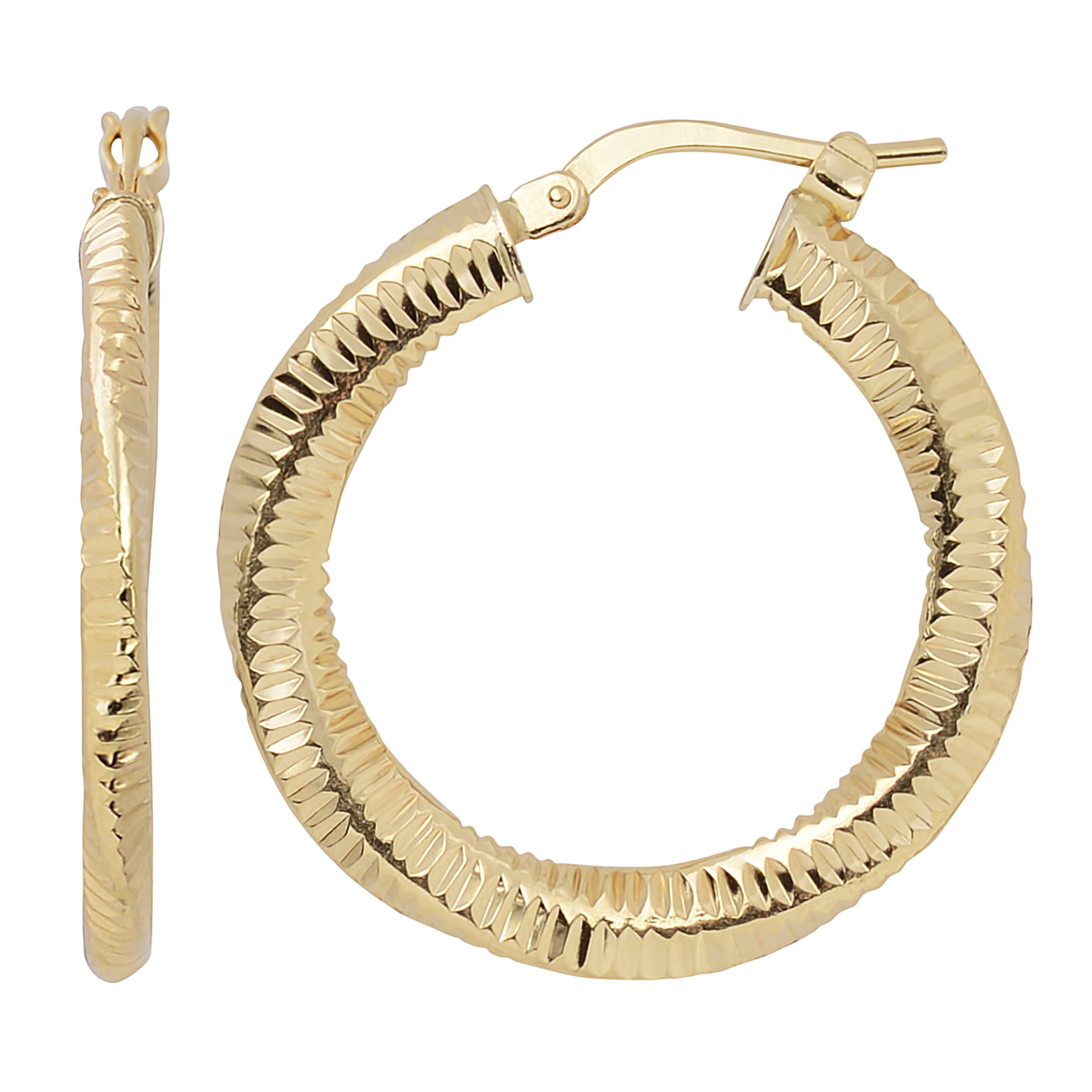 10K Yellow Gold 2x20mm Textured Twist Round Hoop Earrings for Women - Elegant Everyday Jewelry for Work, Date Night & Special Occasions