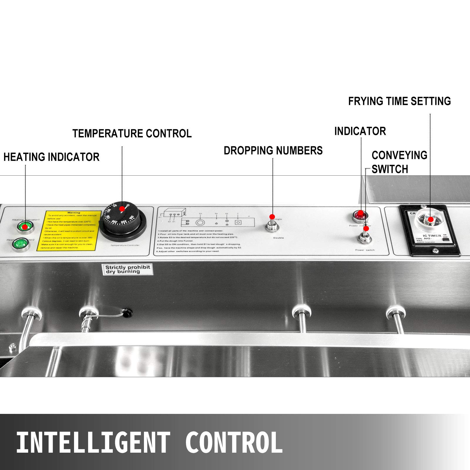 VEVOR Commercial Automatic Donut Maker Machine - 2 Rows 7L Hopper with 3 Size Molds, 110V Doughnut Fryer, Intelligent Control Panel, 304 Stainless Steel - Perfect for Bakeries, Cafes, and Donut Shops