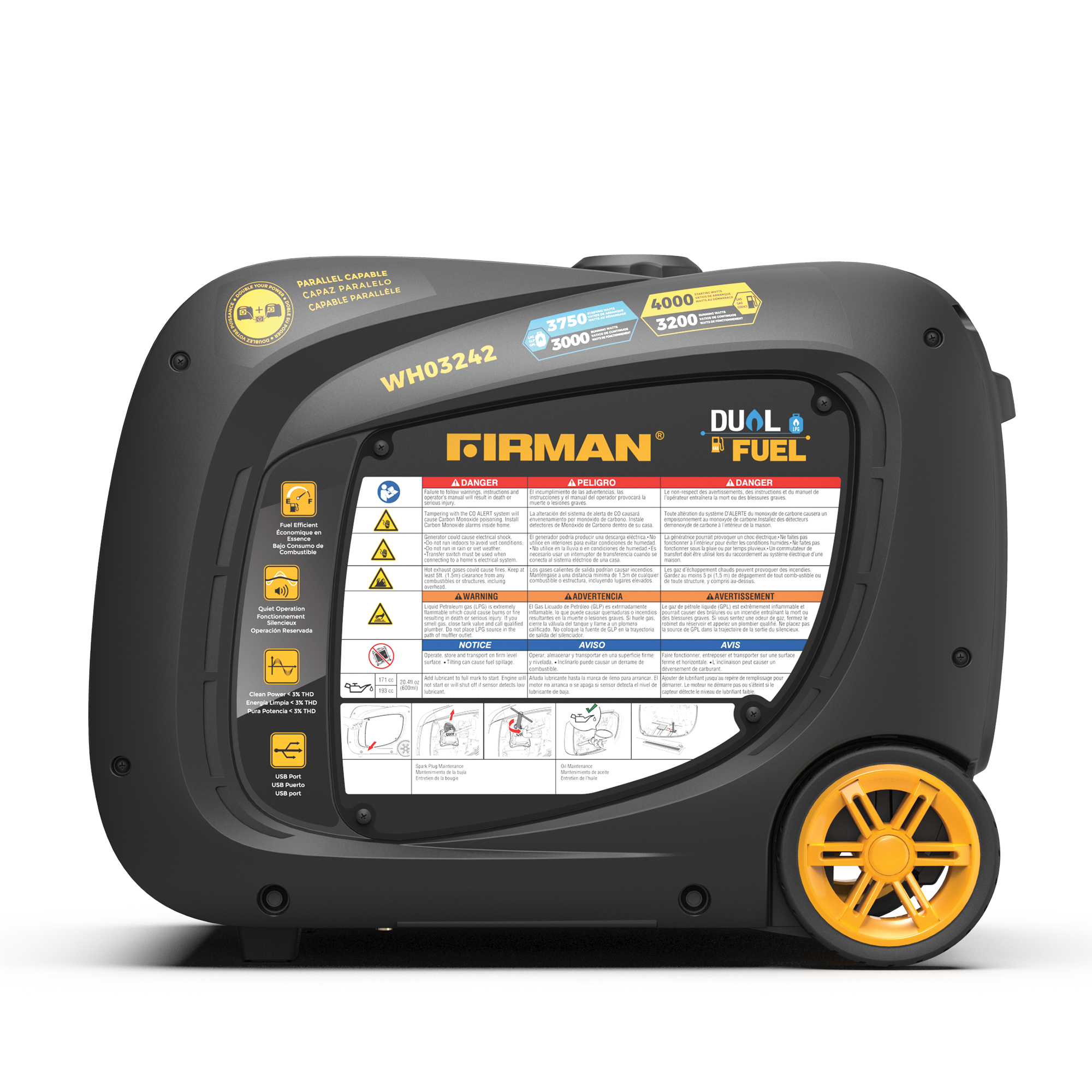 Refurbished 4000W Dual Fuel Inverter Generator with Electric Start - Perfect for Camping, RV Trips & Emergency Power Backup