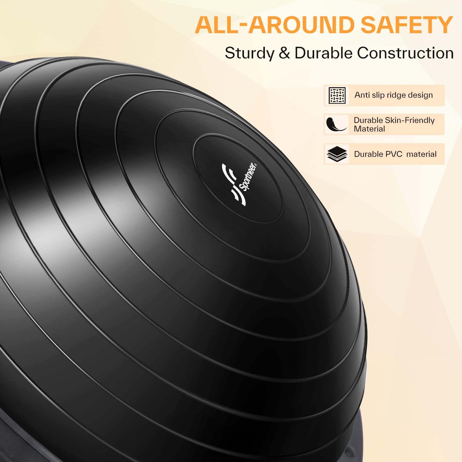 Sportneer 23-Inch Half Yoga Ball with Resistance Bands & Pump - Non-Slip Inflatable Balance Trainer for Core Strength, Home Gym Workouts (350lb Capacity) - Perfect for Pilates, Yoga, Stability Exercises & Full-Body Fitness Training