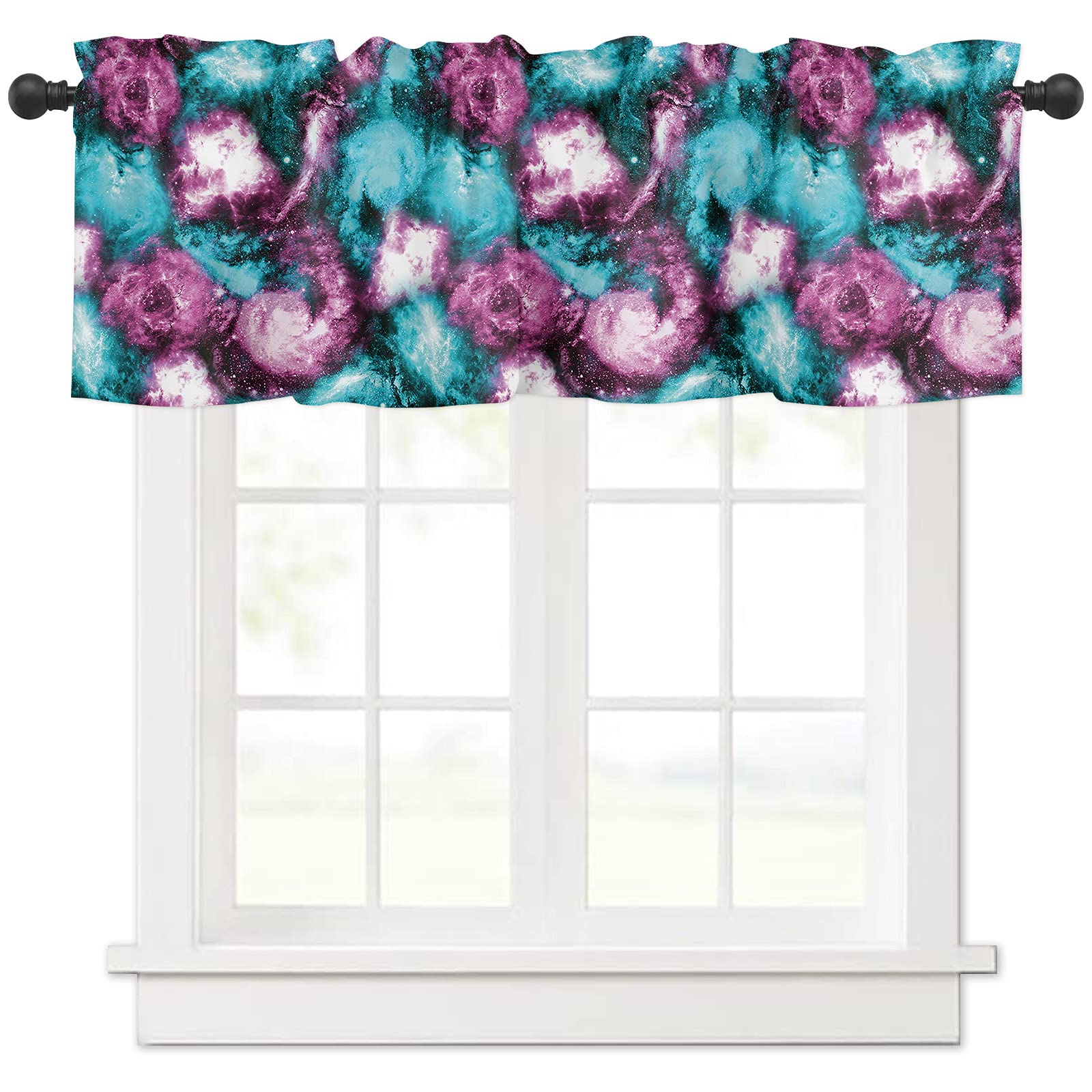54x18 Inch Space Galaxy Nebula Pattern Window Curtain Valance with Rod Pocket - Short Valance for Kitchen, Bedroom, Bathroom & Living Room - Perfect for Home Decor & Room Dividers
