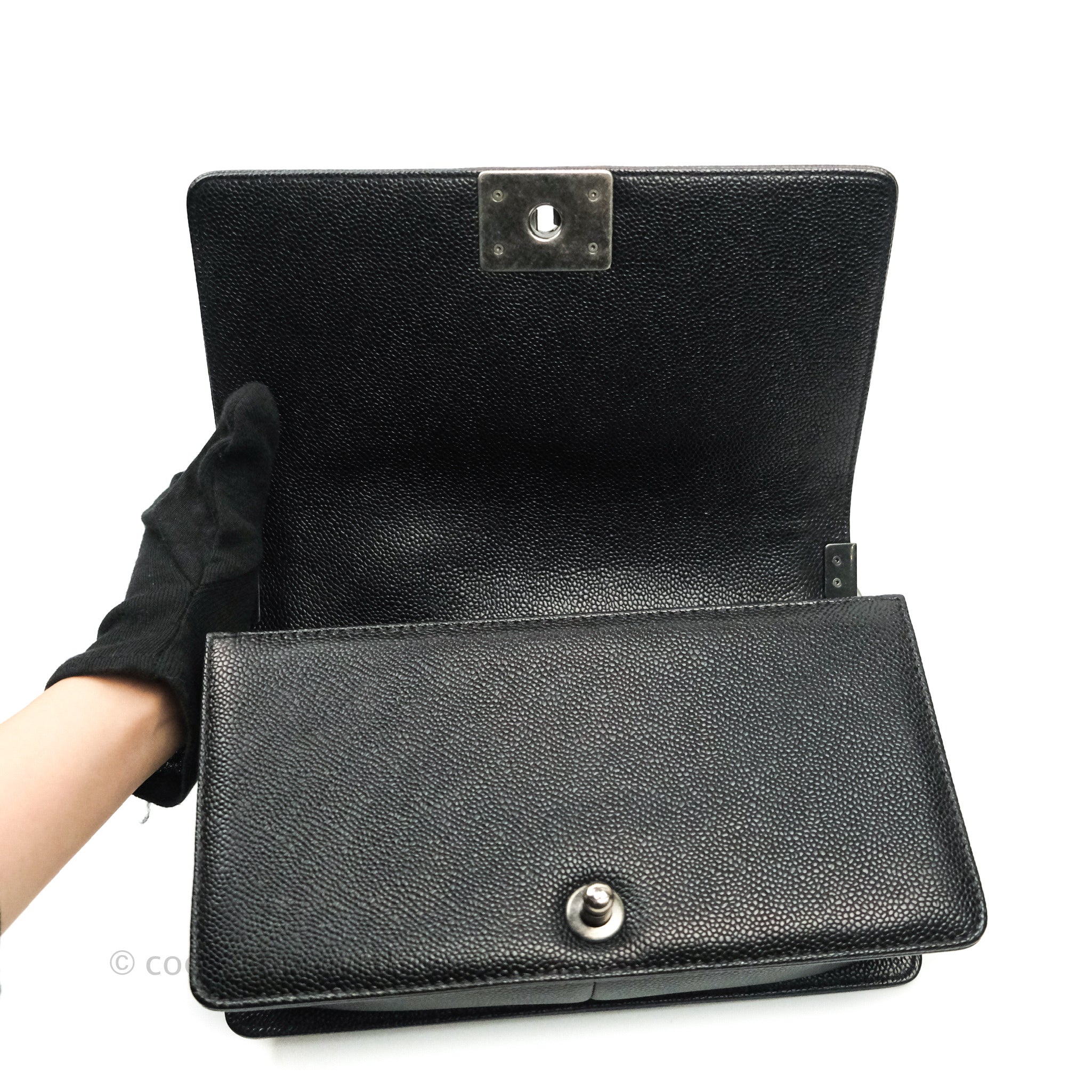 Chanel Boy Quilted Medium Handbag in Black Caviar Leather with Ruthenium Hardware - Luxury Crossbody Bag for Women, Perfect for Evening Events & Date Nights