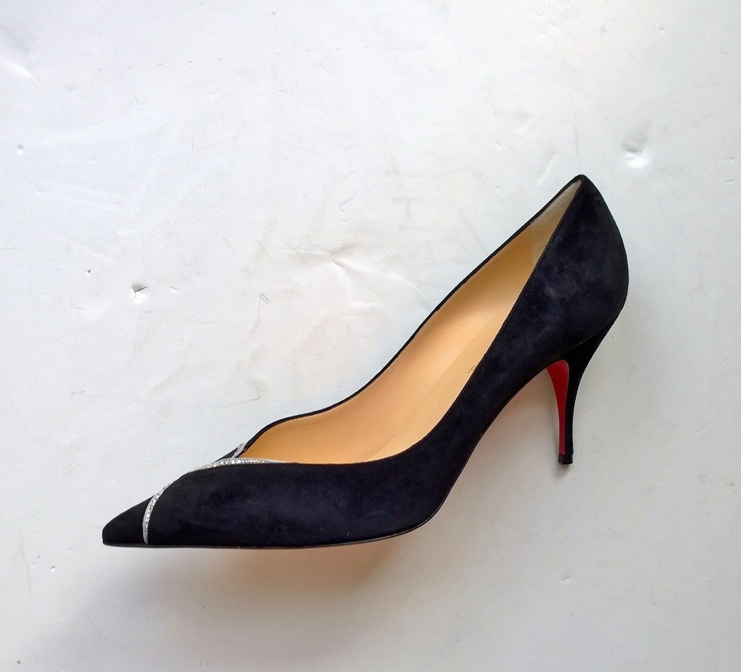 Christian Louboutin CL Logo Rhinestone Pumps - Black Suede 85mm Heels for Women | Perfect for Evening Parties, Weddings & Special Occasions