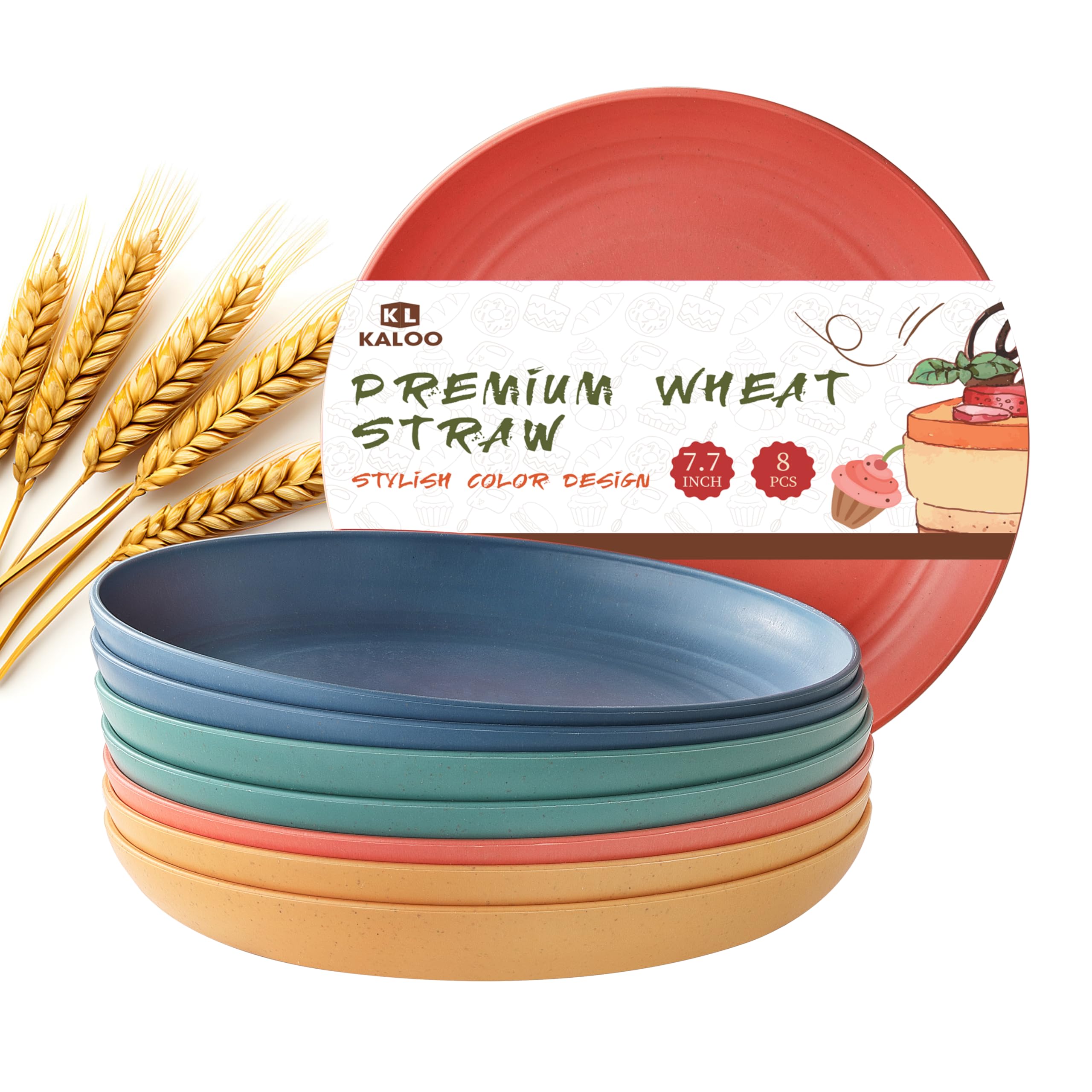 8-Piece Wheat Straw Dinner Plates Set - 7.7 Inch Unbreakable Melamine Plates, Eco-Friendly & Reusable, Dishwasher & Microwave Safe (4 Colors) - Perfect for Kitchen, Picnics, Camping & Outdoor Dining