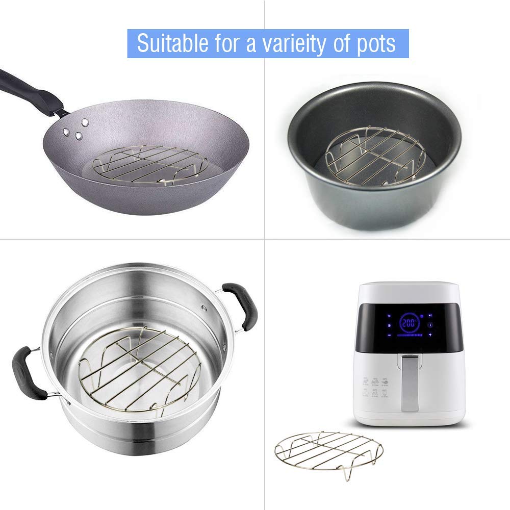 2-Pack 8-Inch Stainless Steel Cooling Racks for Baking, Air Fryer & Pressure Cooker - 304 Grade Oven-Safe Round Wire Rack for Cookies, Pastries, Steaming & More - Perfect for Kitchen, BBQ & Party Food Prep