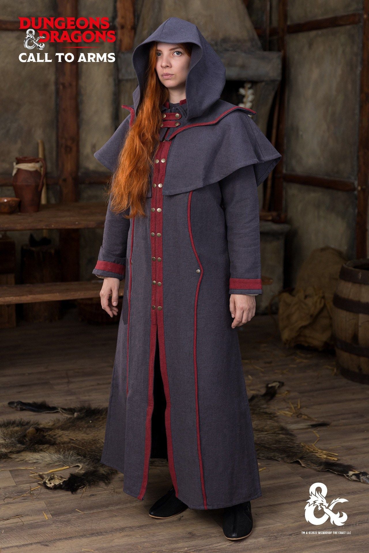 Dungeons & Dragons Warlock Costume Set - Grey & Red Medieval Fantasy Roleplay Outfit for Cosplay, LARP & Halloween