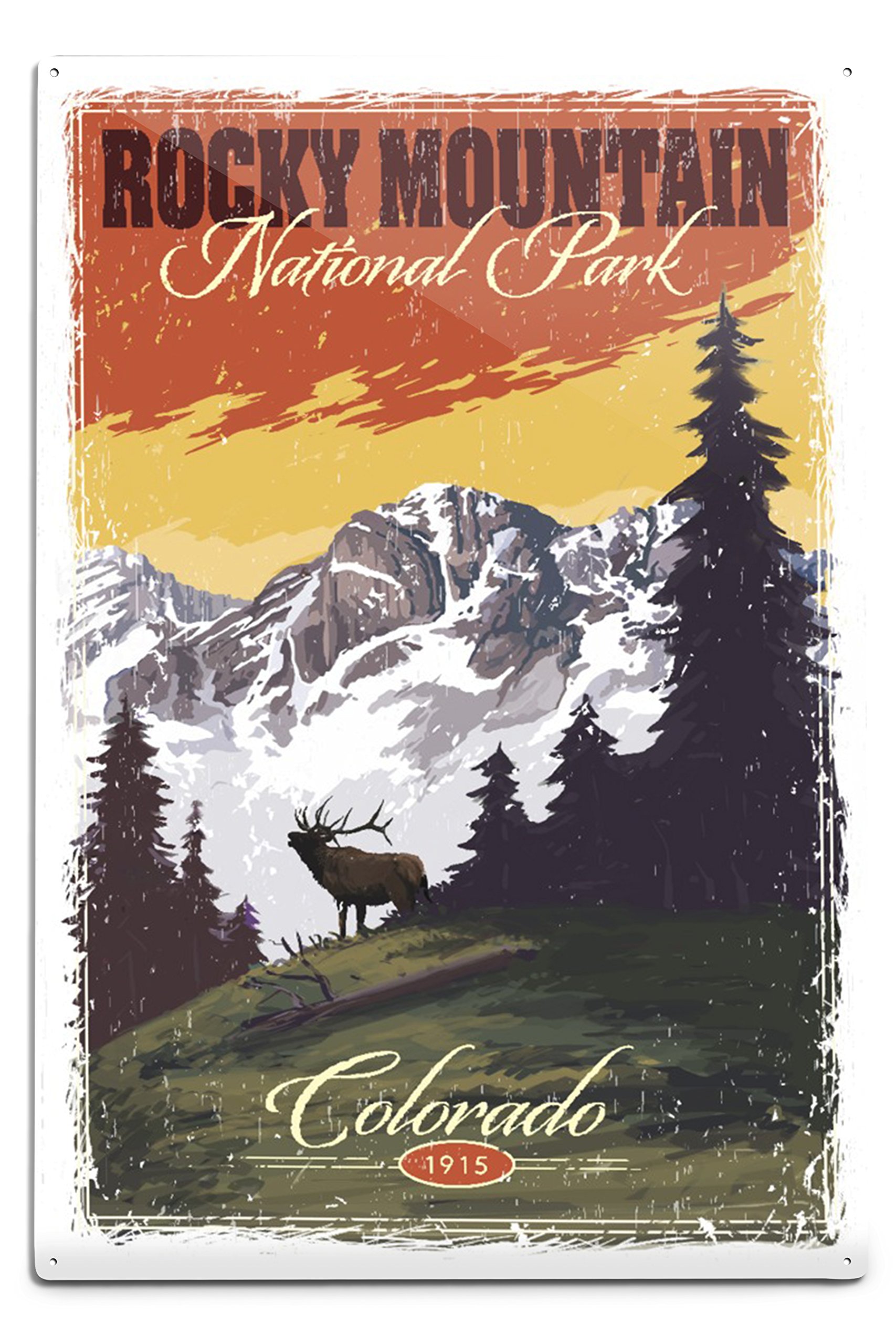 Rocky Mountain National Park Distressed Aluminum Art Sign - 6x9 Inches Mountain View & Elk Metal Decor for Indoor & Outdoor Use - Perfect for Cabin, Home, Office, or Garden Wall Decor