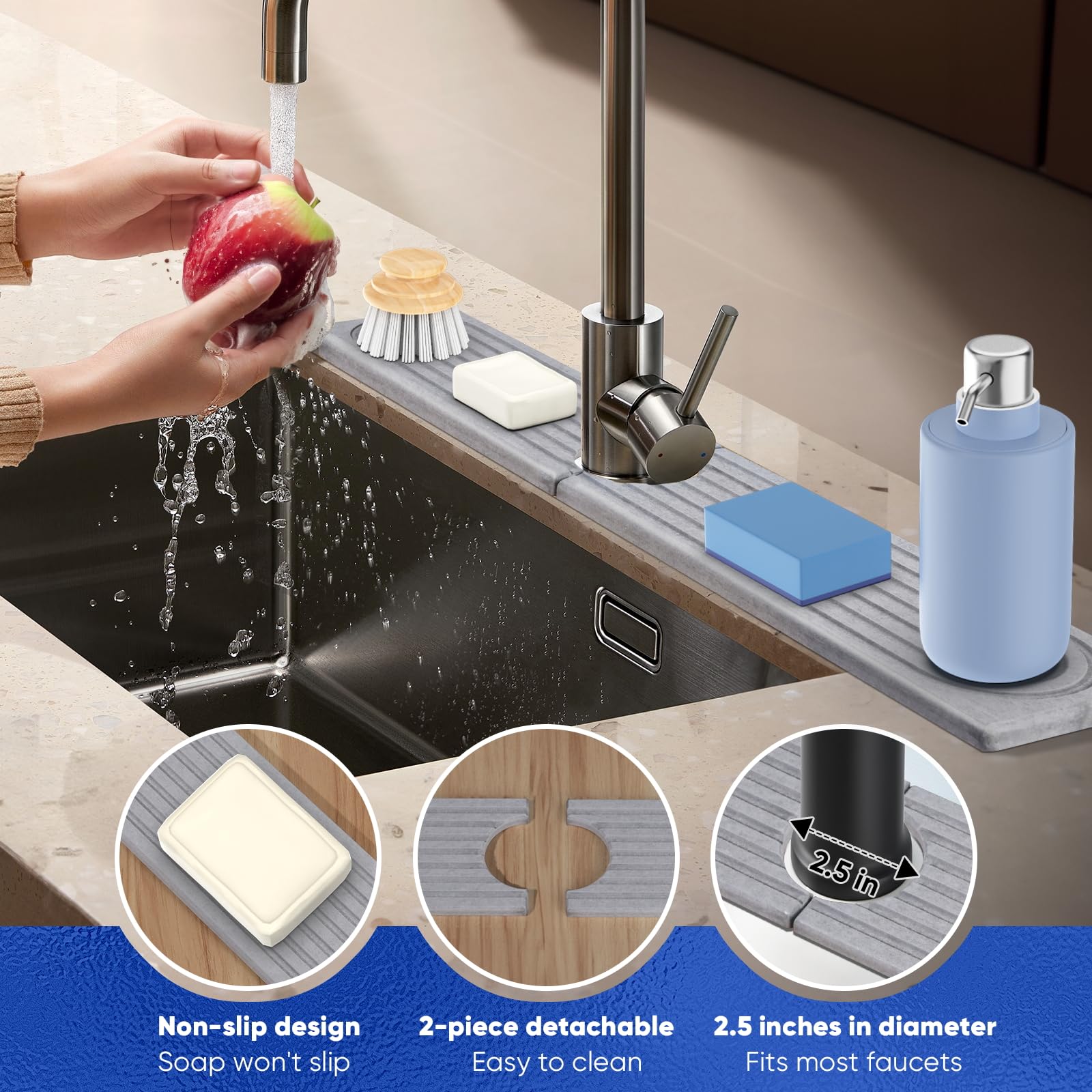 Premium Diatomite Sink Tray - Super Absorbent Fast Drying Stone Mat for Kitchen & Bathroom (23.6x3.9 Inch, White) | Prevents Moisture & Splashes - Perfect for Countertops Under Faucets