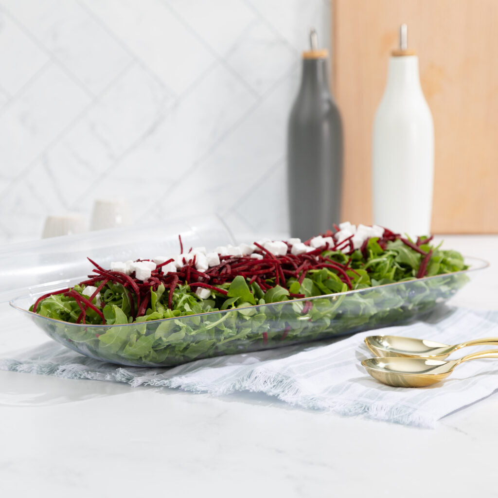 Clear and Gold Organic Rectangular Plastic Salad Bowl - 1 Count - Perfect for Healthy Meals, Parties, and Eco-Friendly Dining