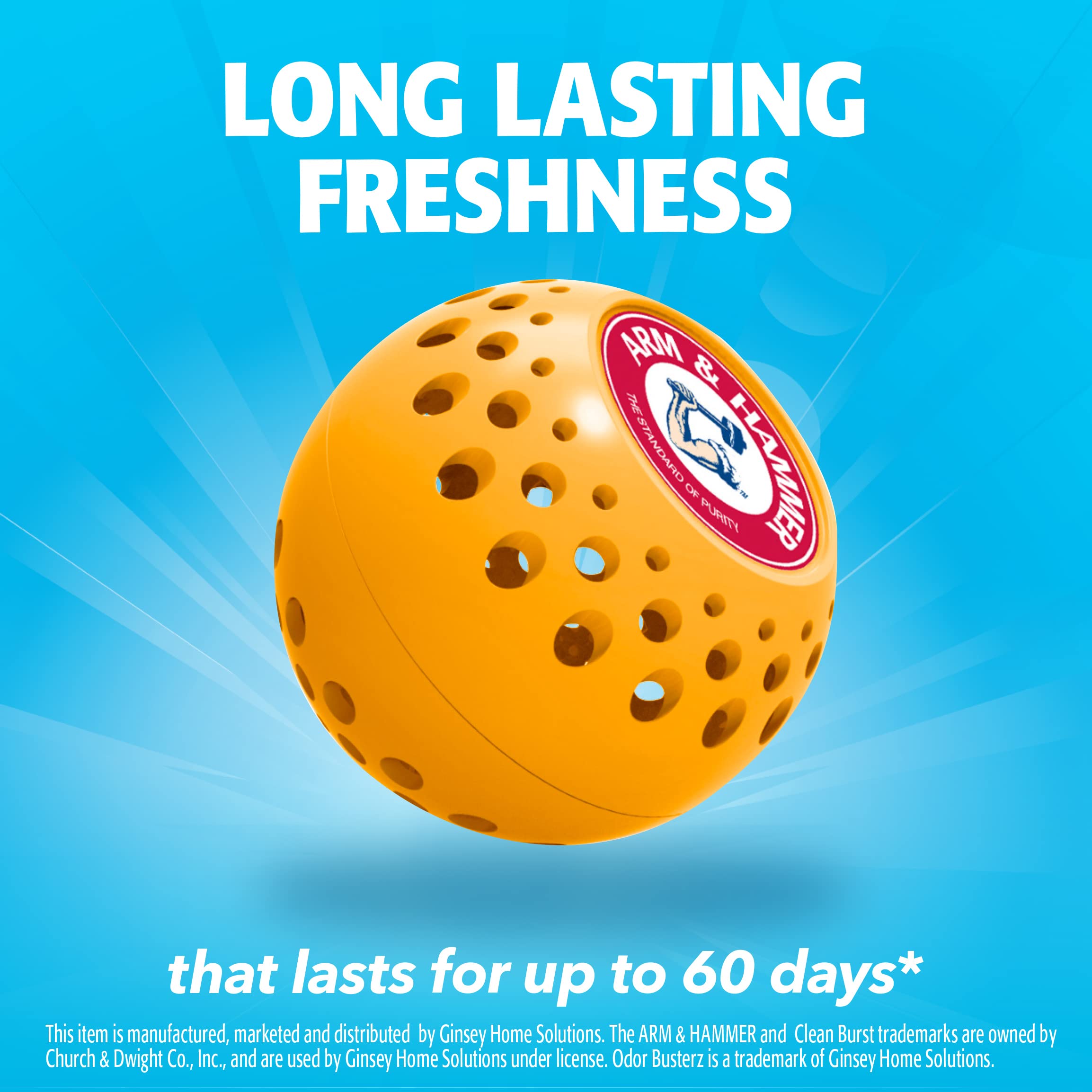 Arm & Hammer Odor Busterz Deodorizer Balls - 8 Pack (4 with Clips + 4 with Hangers) for Closets, Shoes, Gym Bags & Laundry - Long-Lasting Odor Eliminator for Home, Office & Sports Gear - Fresh Scent & Easy to Use