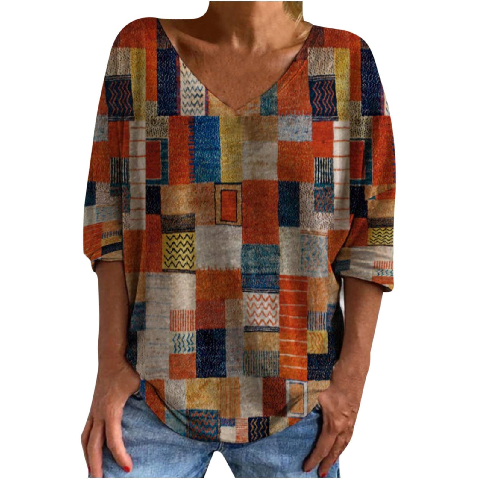 Women's Half Sleeve Color Block T-Shirt 2022 | V-Neck Loose Fit Office Blouse | Vintage Style Work Tunic Top | Casual Streetwear & Business Casual Outfits | Perfect for Work, Office, and Everyday Wear