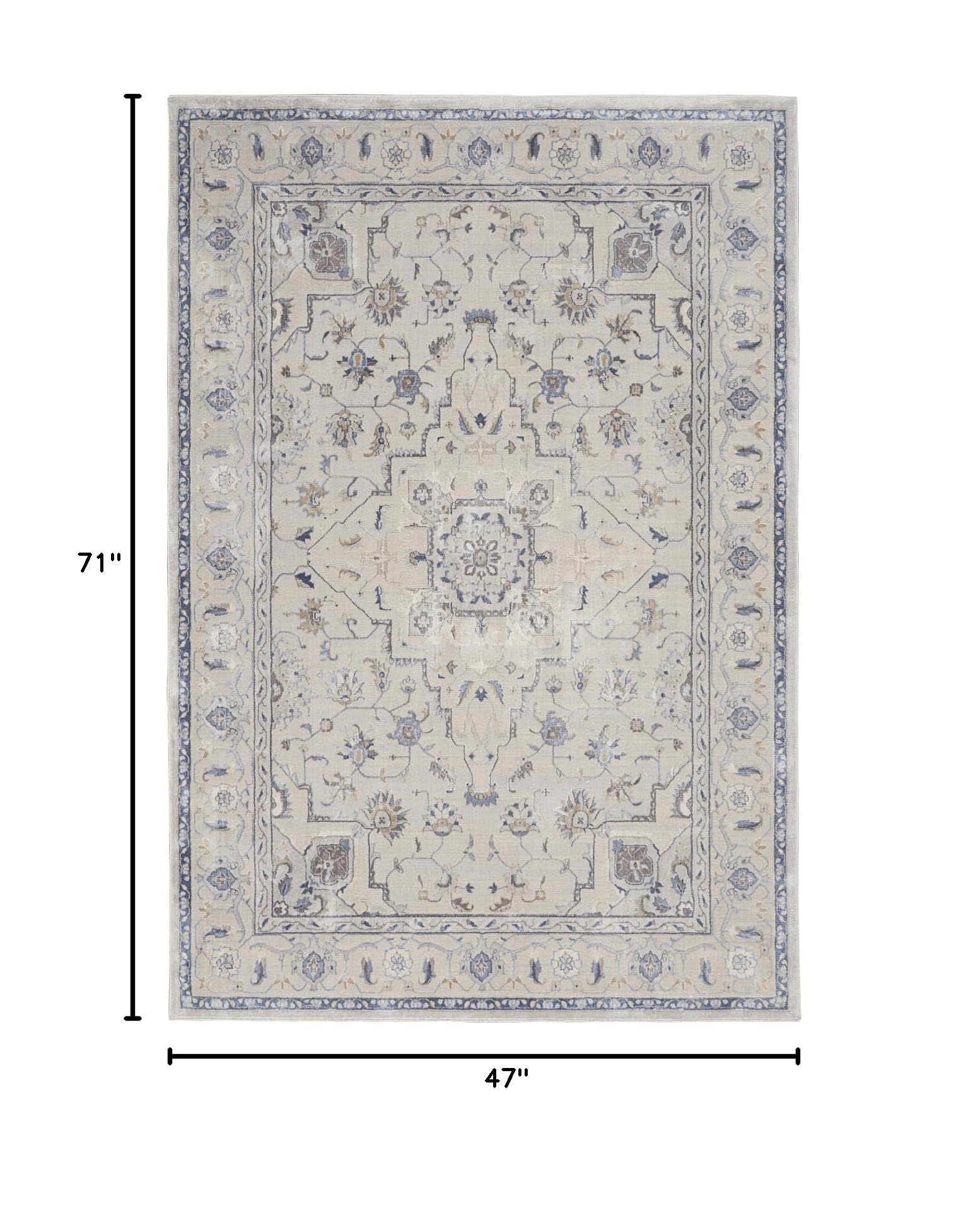 Nourison Sleek Textures Traditional Ivory/Grey 4x6 Area Rug - Easy to Clean, Non-Shedding, Stain Resistant for Bedroom, Living Room, Dining Room & Kitchen | Perfect for Home Decor, Office & High Traffic Areas
