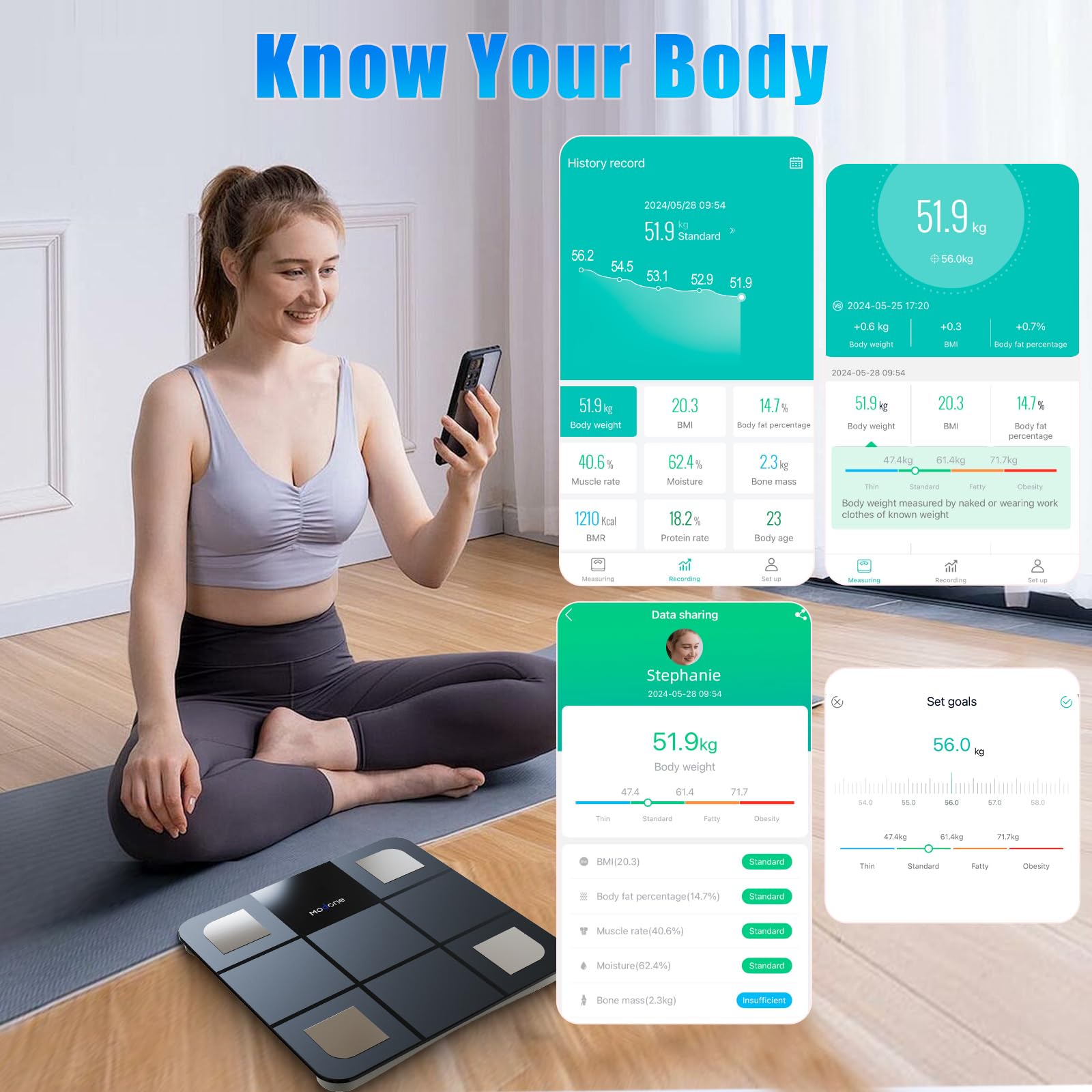 Smart Body Fat Scale with Bluetooth - Digital Bathroom Weight Scale with LED Display & Matte Glass Panel, 18 Body Composition Monitor for Adults & Baby Mode - Perfect for Home Health Tracking & Fitness Goals