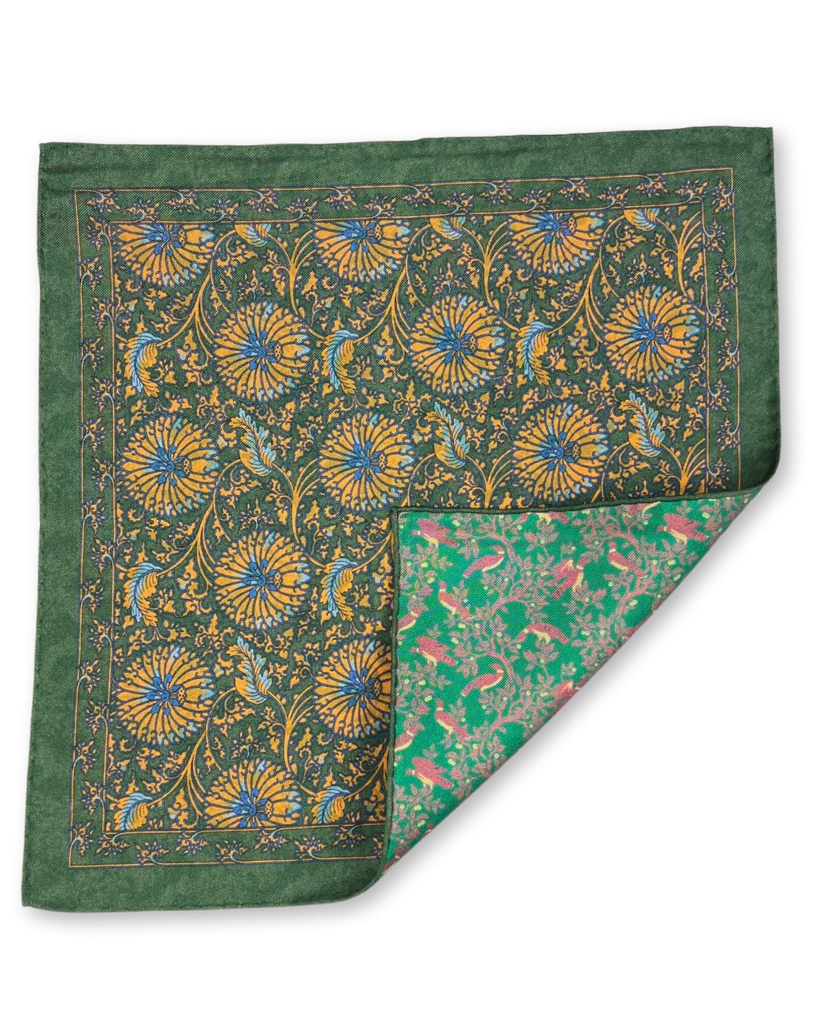 DÉCLIC Priory Reversible Pocket Square - Green Silk Handkerchief for Men | Elegant Formal Accessory for Weddings, Business Meetings & Special Occasions
