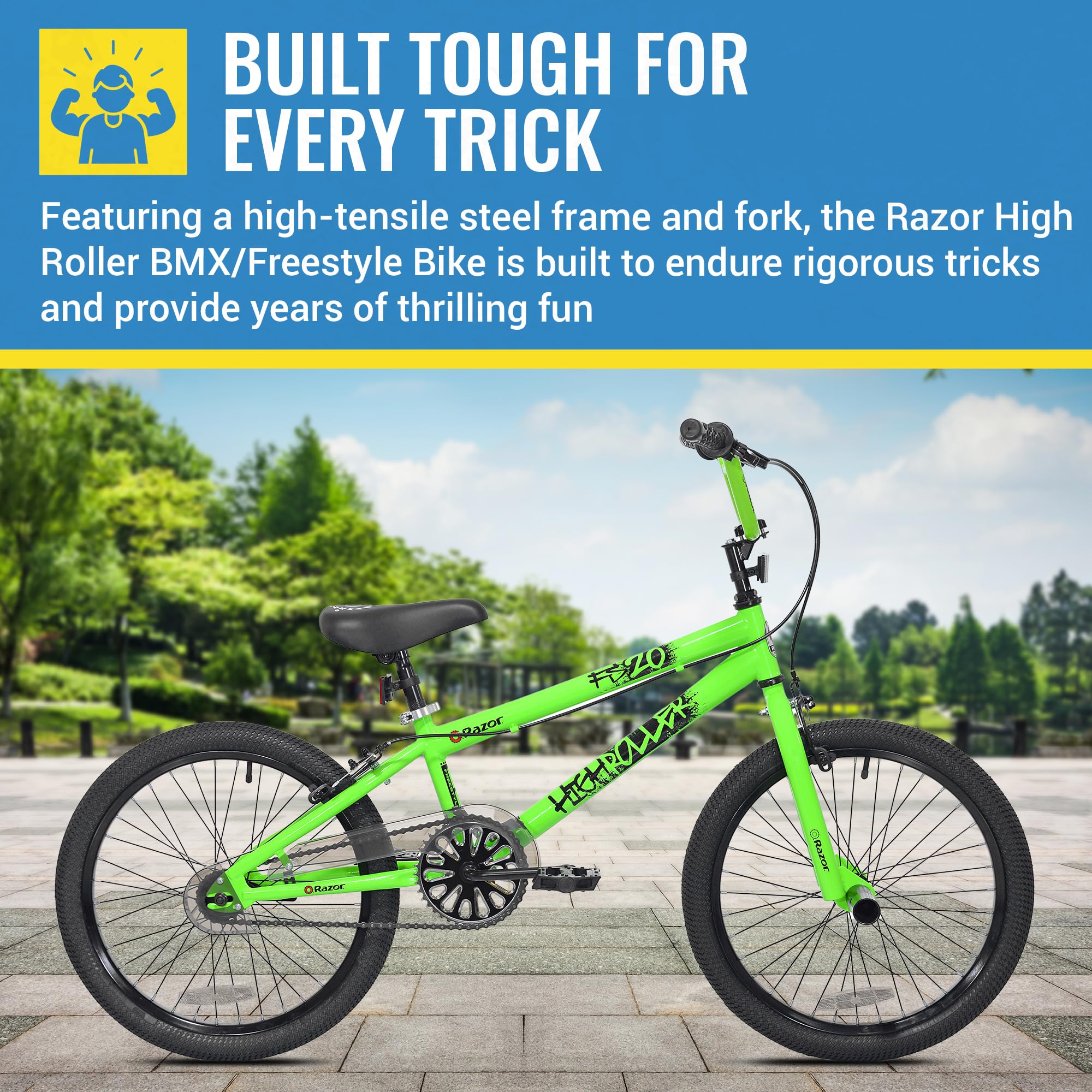 Razor High Roller 20-Inch BMX Freestyle Bike for Kids & Teens - Perfect for Stunts, Tricks, and Street Riding