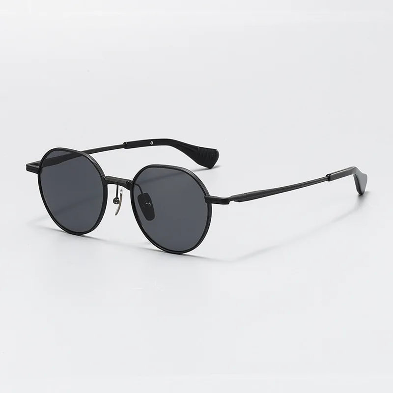 Unisex Black Titanium Polarized Sunglasses - Flat Top Round Full Rim Frame 5046 | UV Protection for Outdoor Sports & Driving