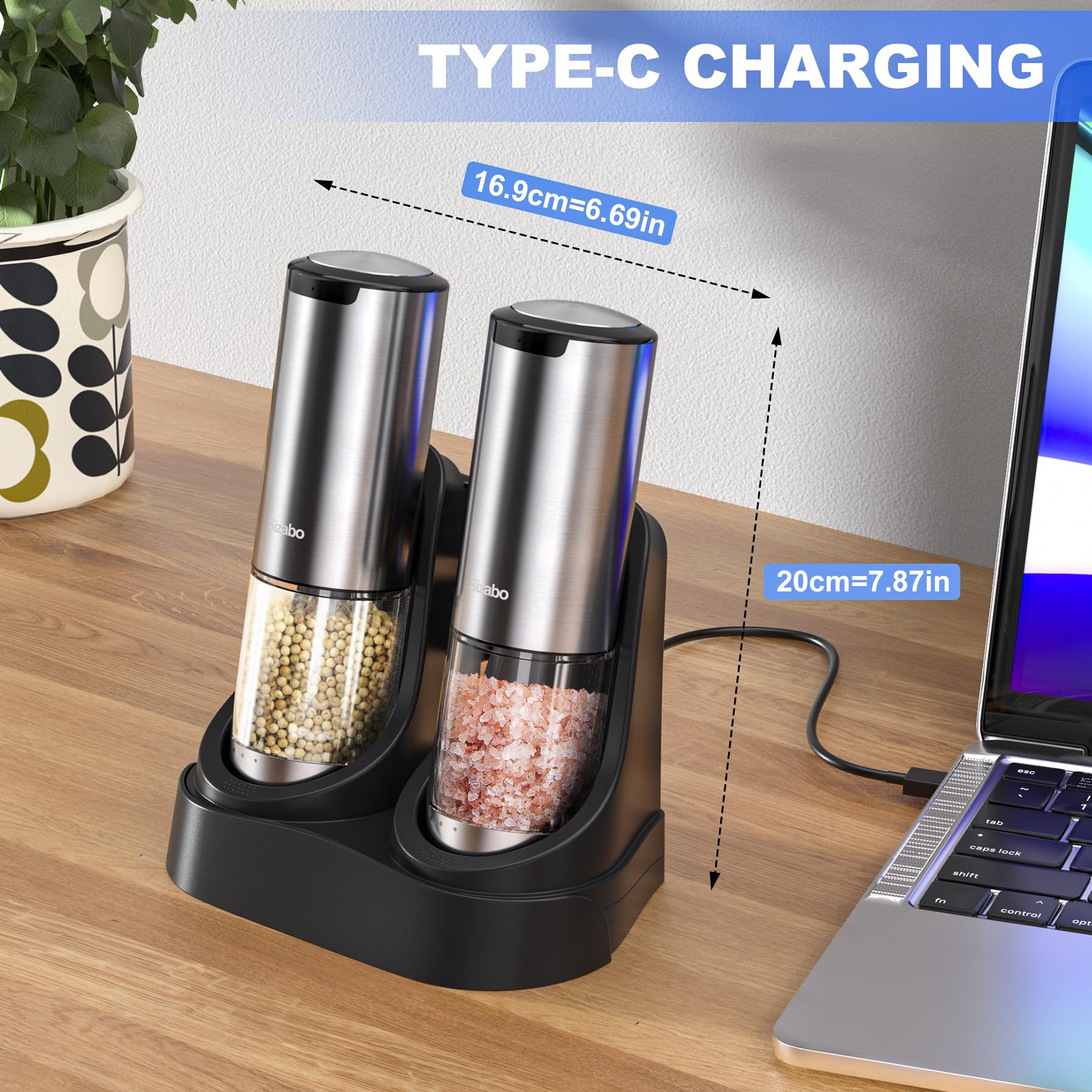 Electric Salt and Pepper Grinder Set - USB Rechargeable, One-Hand Operation, Adjustable Coarseness with LED Light - Perfect for Kitchen, Restaurant & Outdoor Dining