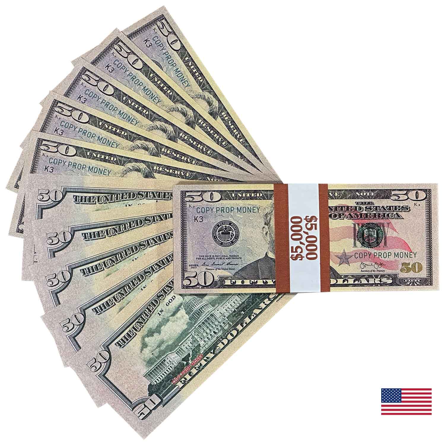 Authentic-Looking $50 United States Full Print Prop Money Stack - Perfect for Movies, Music Videos, and Photo Shoots
