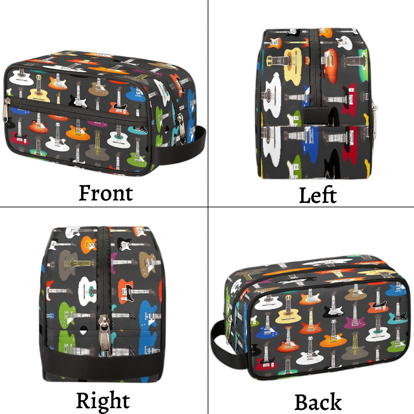 Guitar Pattern Travel Toiletry Bag - Waterproof Cosmetic Organizer for Women & Men, Perfect for Camping & Gym
