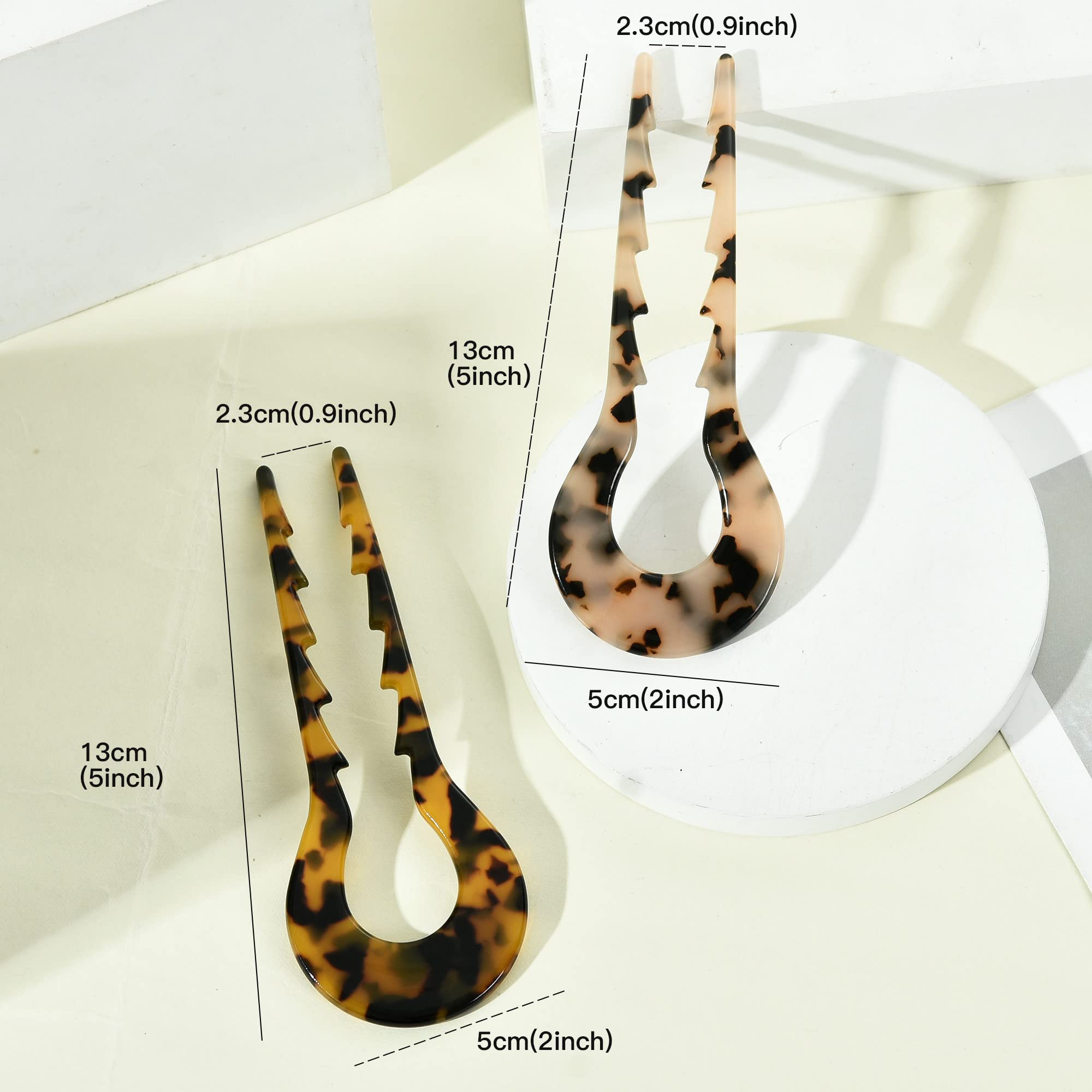Tortoise Shell French Hair Forks - 2 Pack U-Shaped Hair Pins with 2 Prongs, Acetate Chignon Pins for Women | Elegant Hairstyle Accessories for Weddings, Parties & Everyday Wear