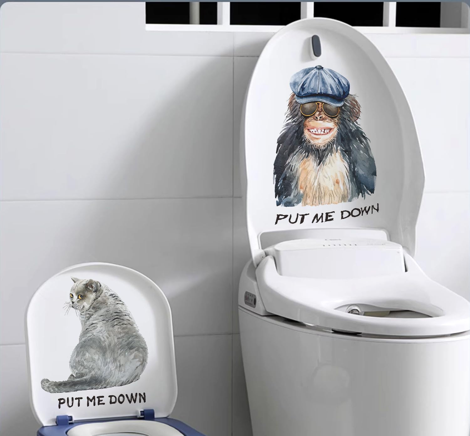 Funny Cat Toilet Lid Stickers - Waterproof Removable Vinyl Decals for Bathroom Decor, Kitty Animal Design, No Residue - Perfect for Bathroom, Washroom, Lavatory & Nursery Decoration