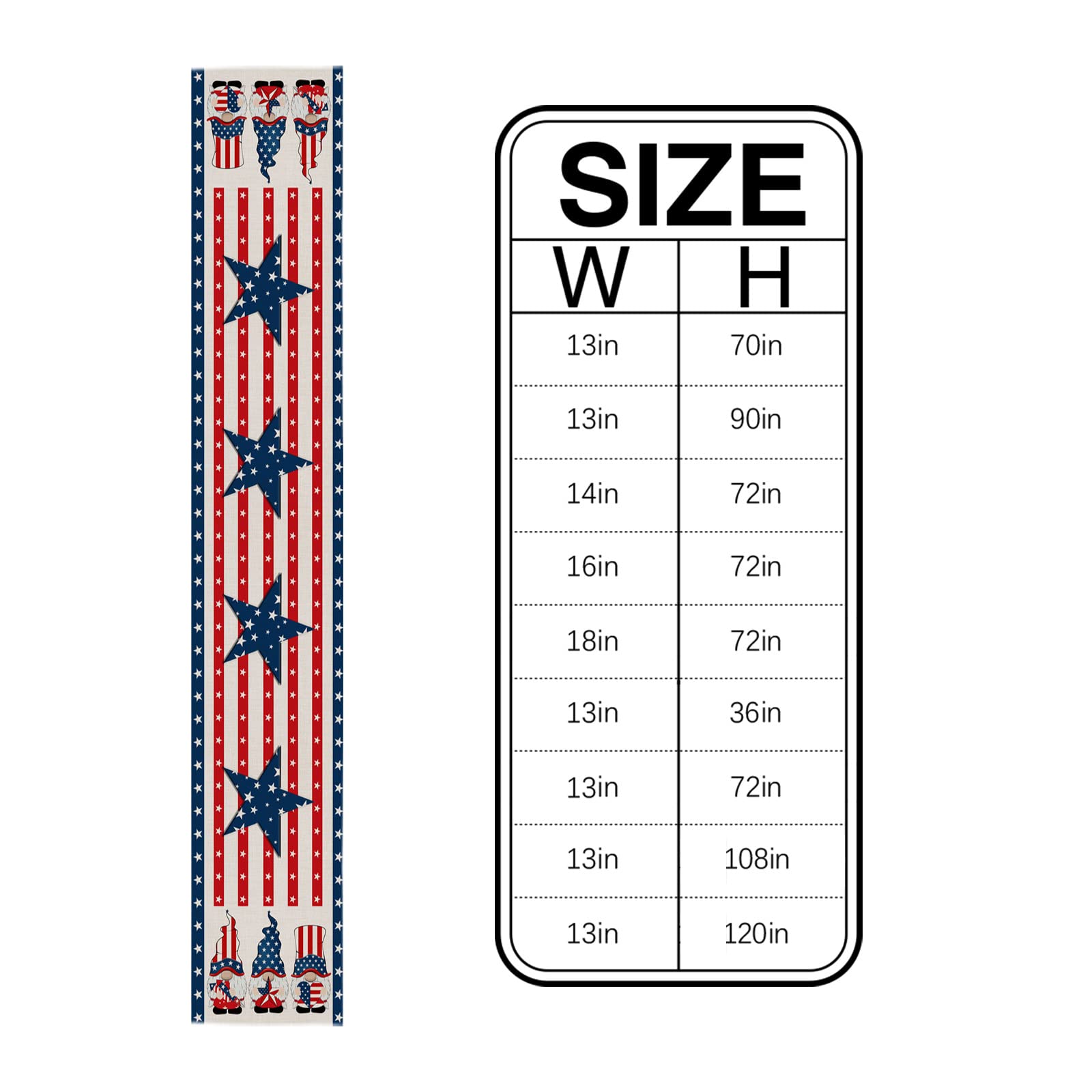 American Flag Day Gnome Table Runner - 13x90 Inch Patriotic Stripe & Star Design - Washable for Round, Kitchen, Coffee & Dining Tables - Perfect for Independence Day & Home Decor