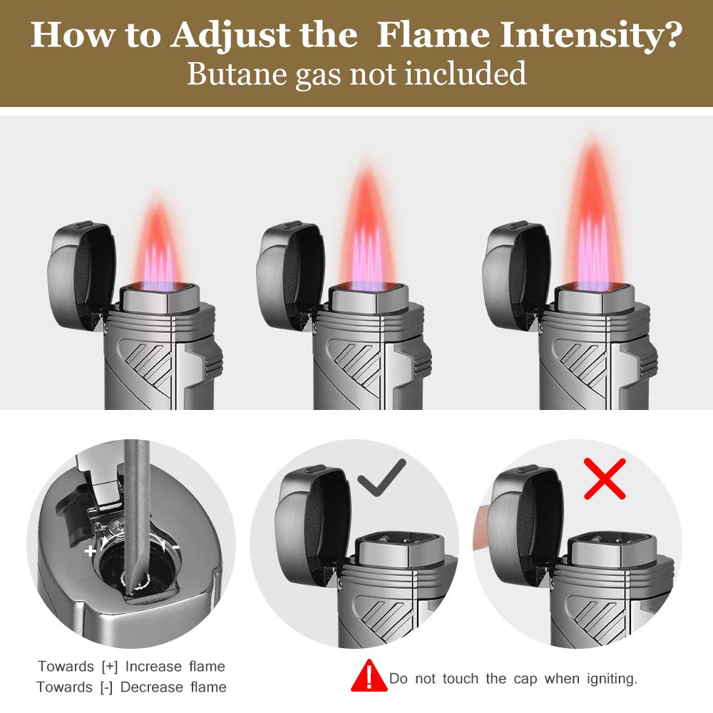 PIPITA Windproof Jet Quad Flame Torch Lighter for Cigars & Cigarettes - Refillable Butane Lighter with Punch Tool for Outdoor Use